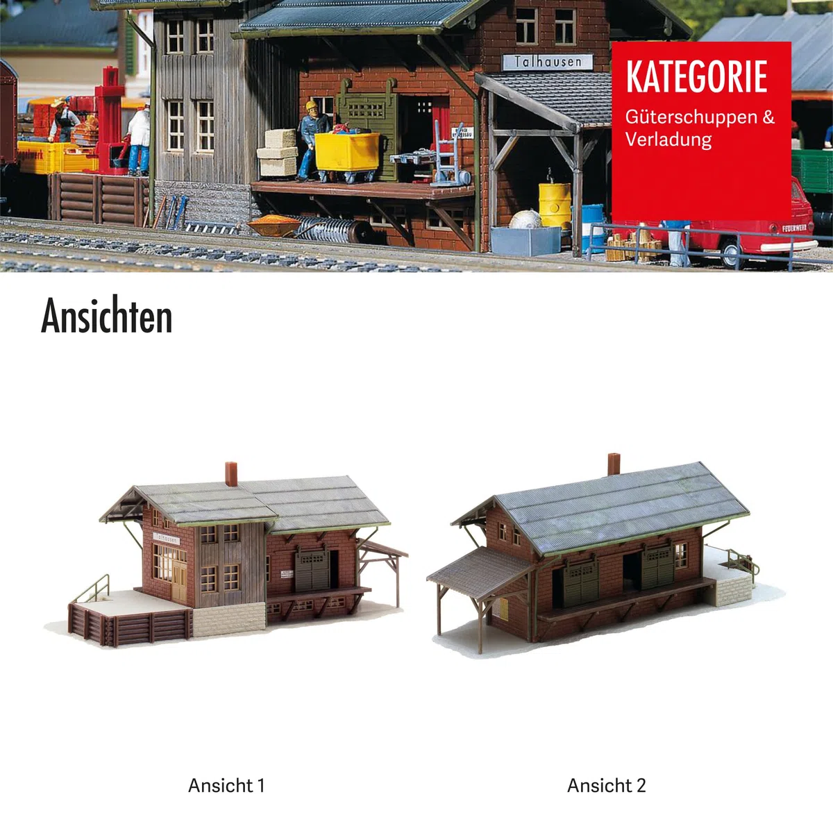 FALLER Güterbahnhof Modellbausatz mit 98 Einzelteilen 209 x 82 x 90 mm I Modelleisenbahn Zubehör H0 Gebäude I Modelleisenbahn H0 Lagerschuppen