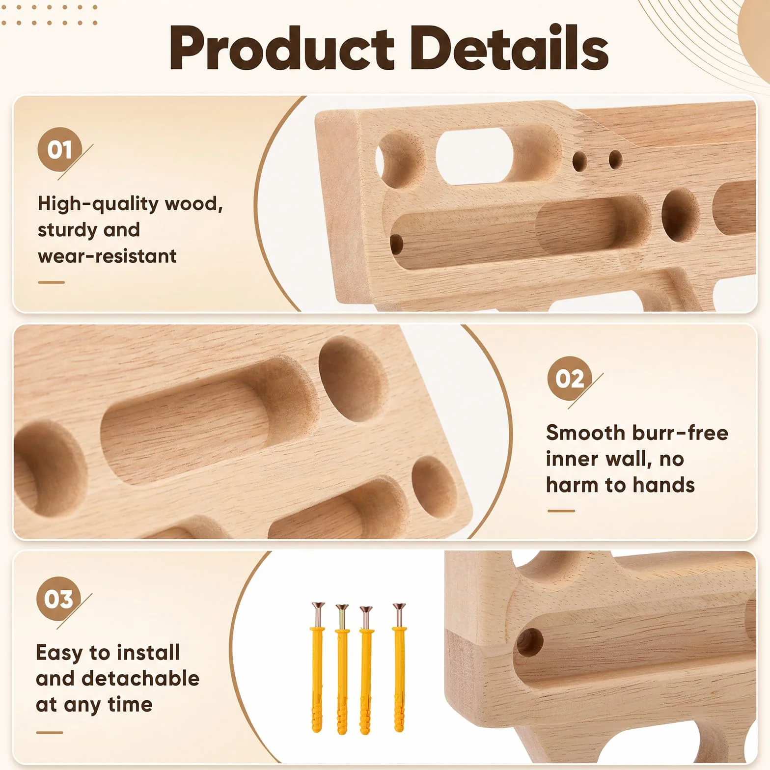 Hangboard Türrahmen,Kletterbrett aus Holz mit Schrauben,Fingerboard Klettern und Bouldern,inklusive Klettergriffe,Fingertraining & Trainingsgerät für Anfänger und Fortgeschrittene