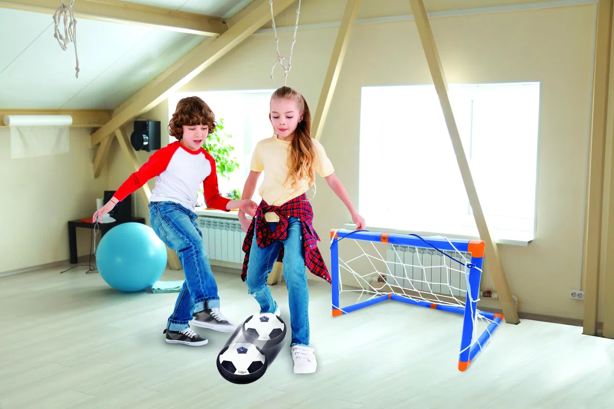 Lexibook Aerofoot, Hovercraft-Soccer-Disc, 2 Tore, Pumpe und aufblasbarer Ball enthalten, gleitet leicht, schnell und dynamisch, Lichteffekte, Anti-Schock-Schaumstoffkanten, wiederaufladbar, JG981LXB