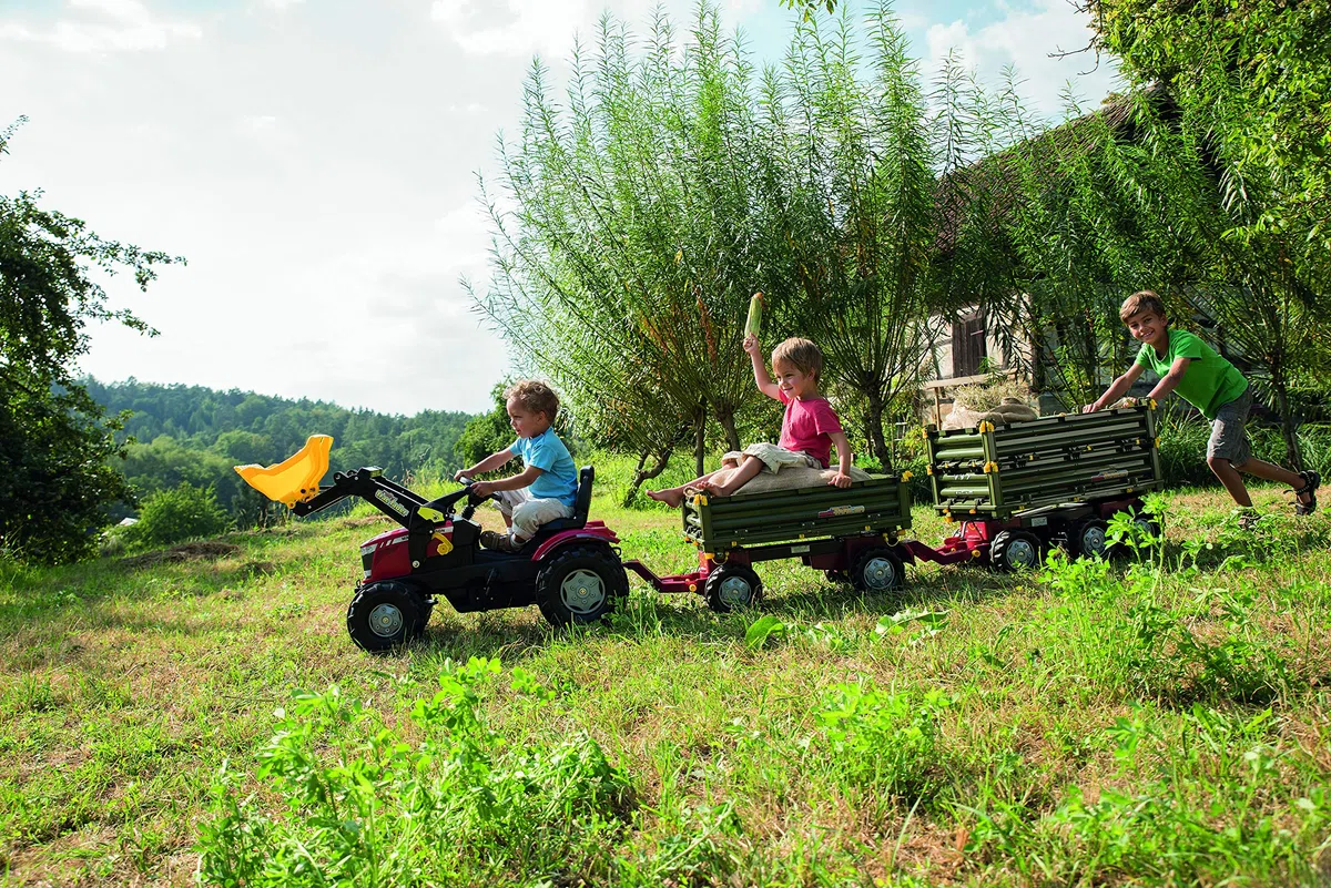 Rolly Toys rollyMulti Trailer für Trettraktoren (für Kinder von 3 - 10 Jahre, Dreiseitenkipper, abnehmbare Deichsel) 125012, grün