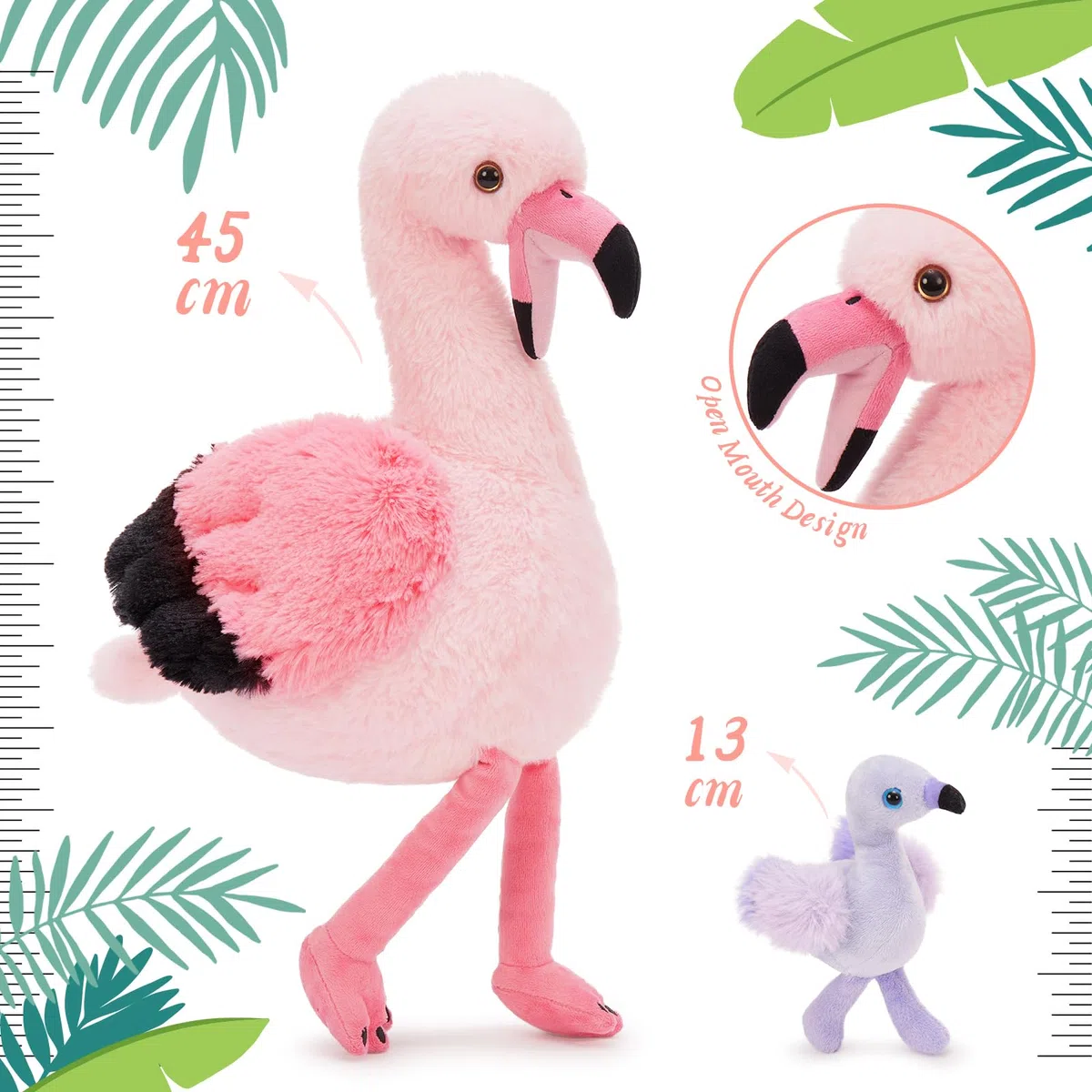 MorisMos 5 stücke Flamingo Kuscheltier XXL Set, 45cm hoch riesen Flamingo Kuscheltier mit Babys im Bauch, weich Plüschtier Stofftier Geburtstag Geschenk für Kinder Baby