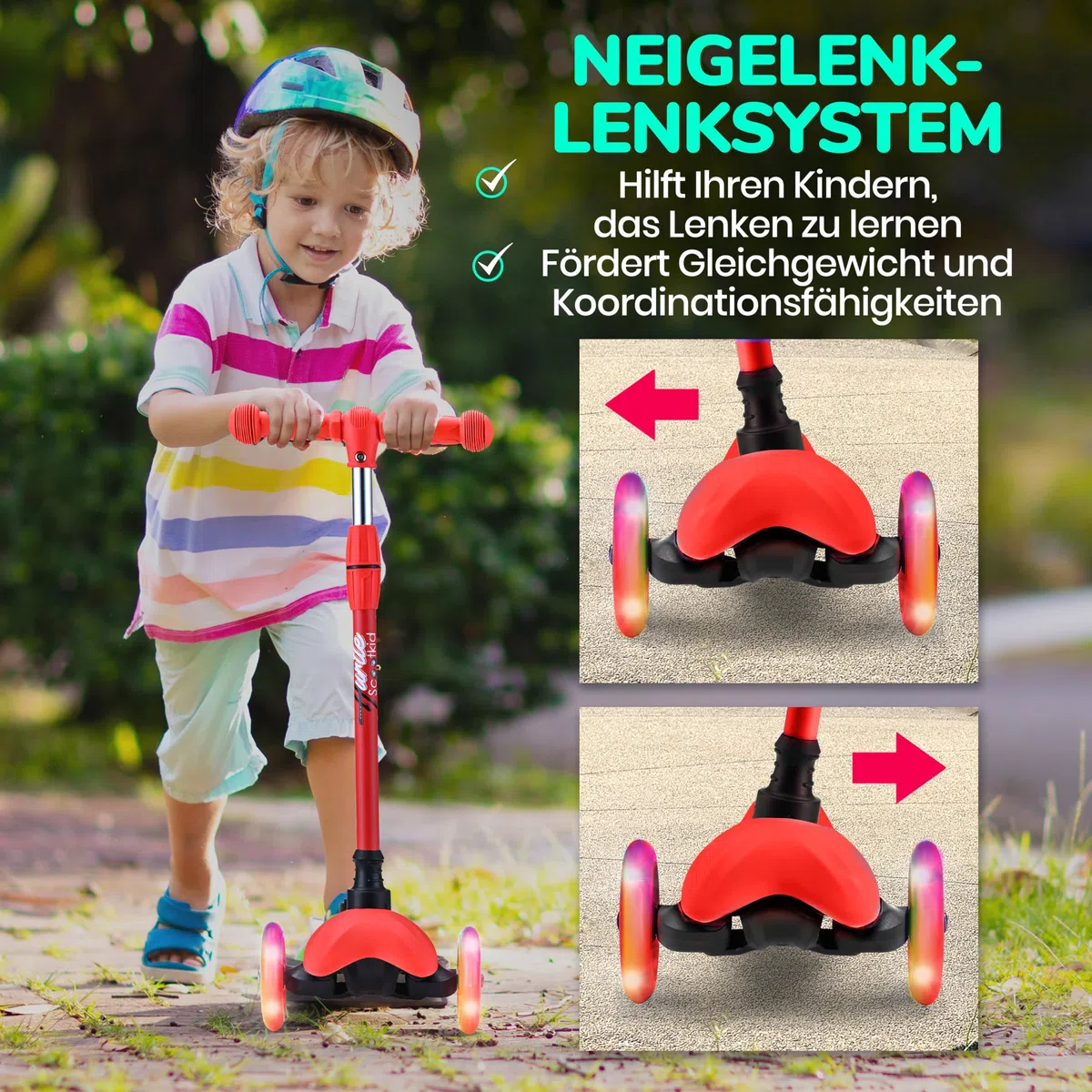Hurtle Roller Kinder 2–5 Jahre – Höhenverstellbarer Scooter mit LED-Rollen & Lenk- und Kipp-System – Kinderroller für Jungen & Mädchen, Indoor & Outdoor, bis 20 kg
