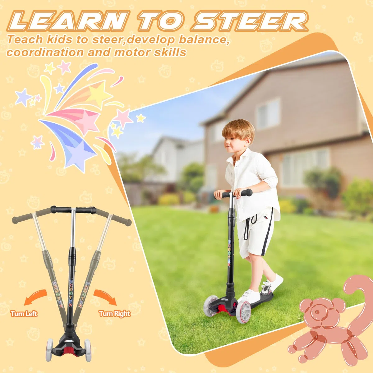 KORIMEFA Scooter Kinder Roller, Dreiradscooter mit PU LED Räder, Leuchtenden Räder, Faltbarer Höhenverstellbarer KinderRoller, Leicht Belastbarkeit bis 60 kg, ab 3-12 Jahre Junge Mädchen