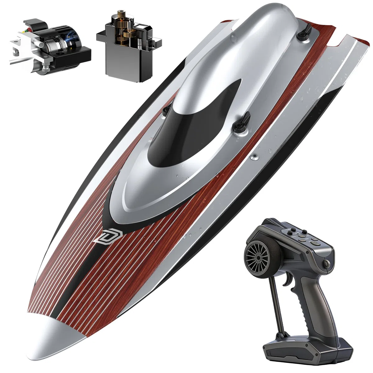 DEERC 17" bürstenloses RC-Boot für Erwachsene, 45+ km/h Hochgeschwindigkeits-Rennboot, 3S 2800mAh LiPo-Akku, Metallruder, selbstaufrichtendes Design, ferngesteuertes Boot für Seen, Pools,TX766