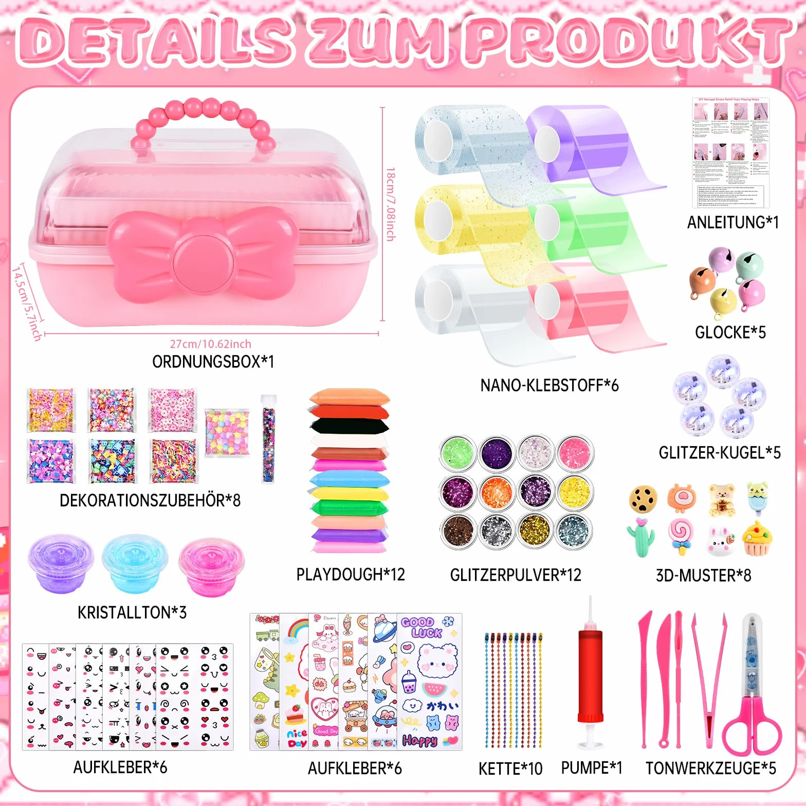 Herenear Nano Tape Bubbles Set, 98 Pcs DIY Bubble Tape Nano Klebeband mit 6 Rollen Nanoband Doppelseitig, Nano Tape Kits für Kinder, Blowing Bubble Party Favors Geschenke