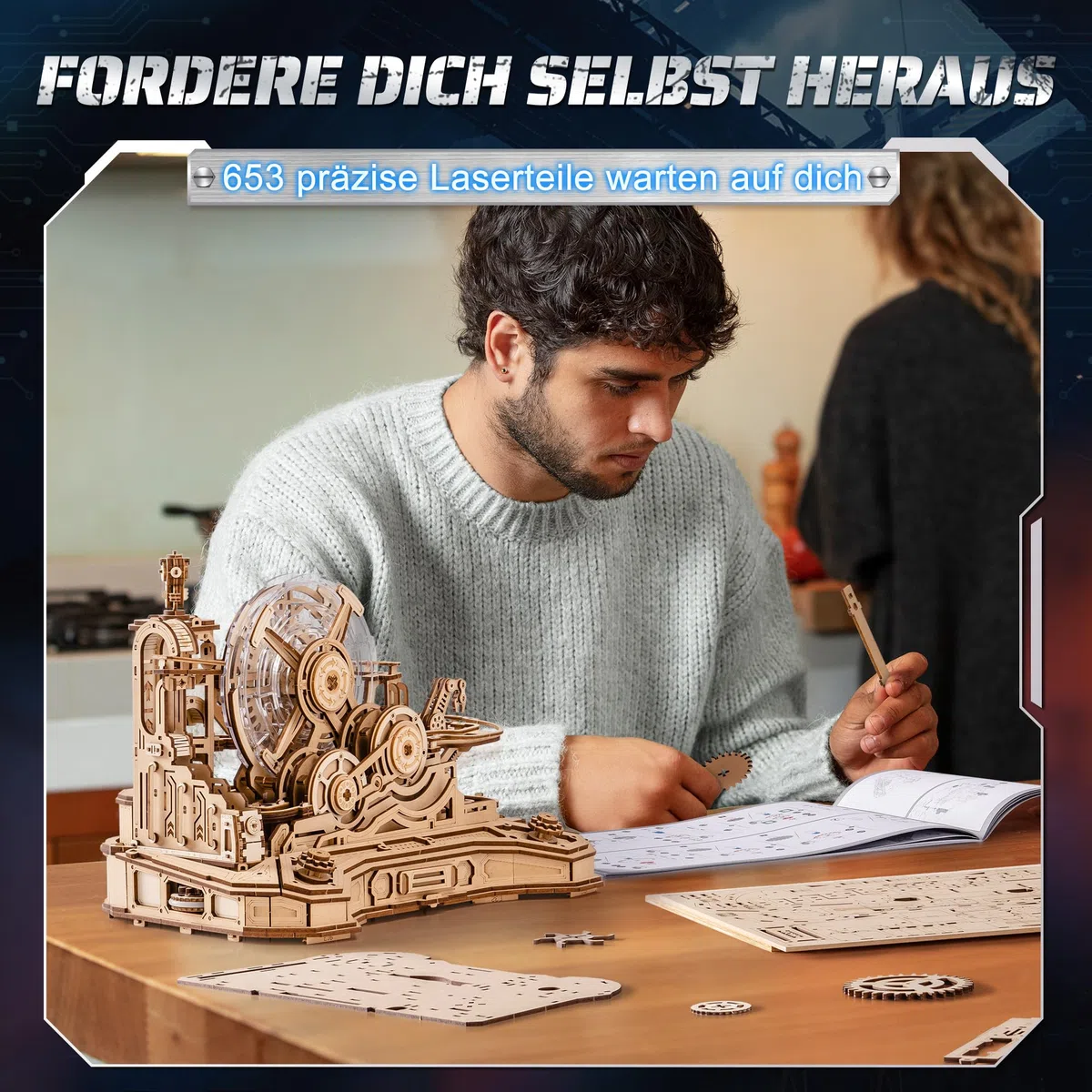 ROBOTIME 3D-Puzzle aus Holz Gear Ball Challenge – Mechanisches Labyrinth-Set, 653 Teile, STEM für Erwachsene und Jugendliche, Controller-Design, EGC01
