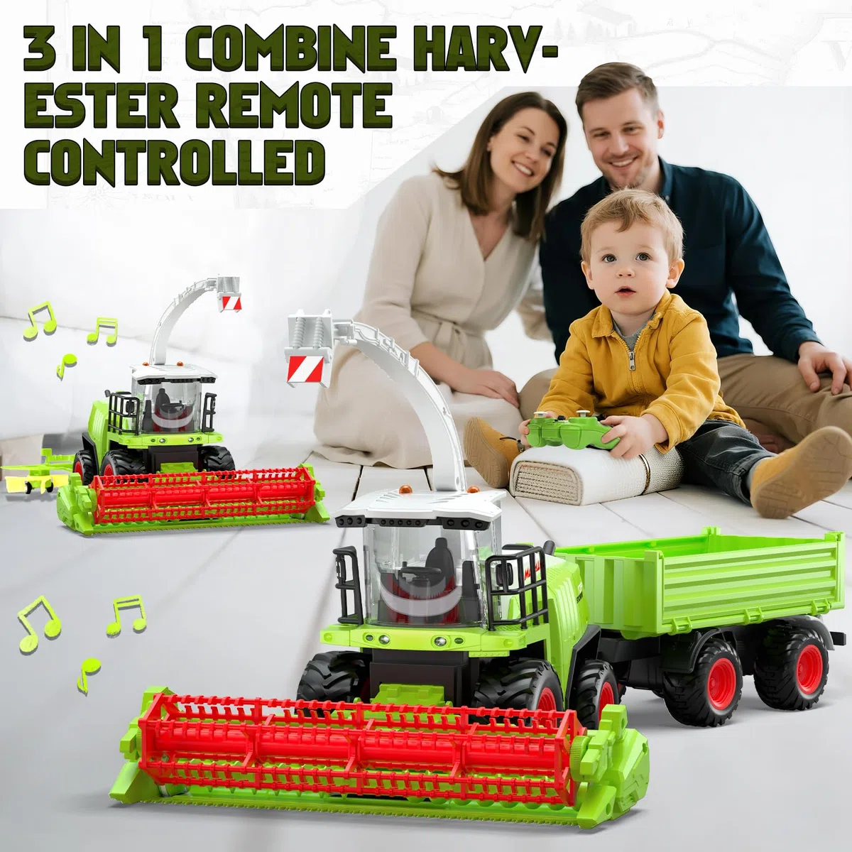 RC Mähdrescher Spielzeug Set mit Anhänger & Schwader, 2,4 GHz Ferngesteuert mit Licht & Sound, Robuster Traktor Spielzeug Kinder Geschenk ab 3 Jahre für Weihnachten/Geburtstag