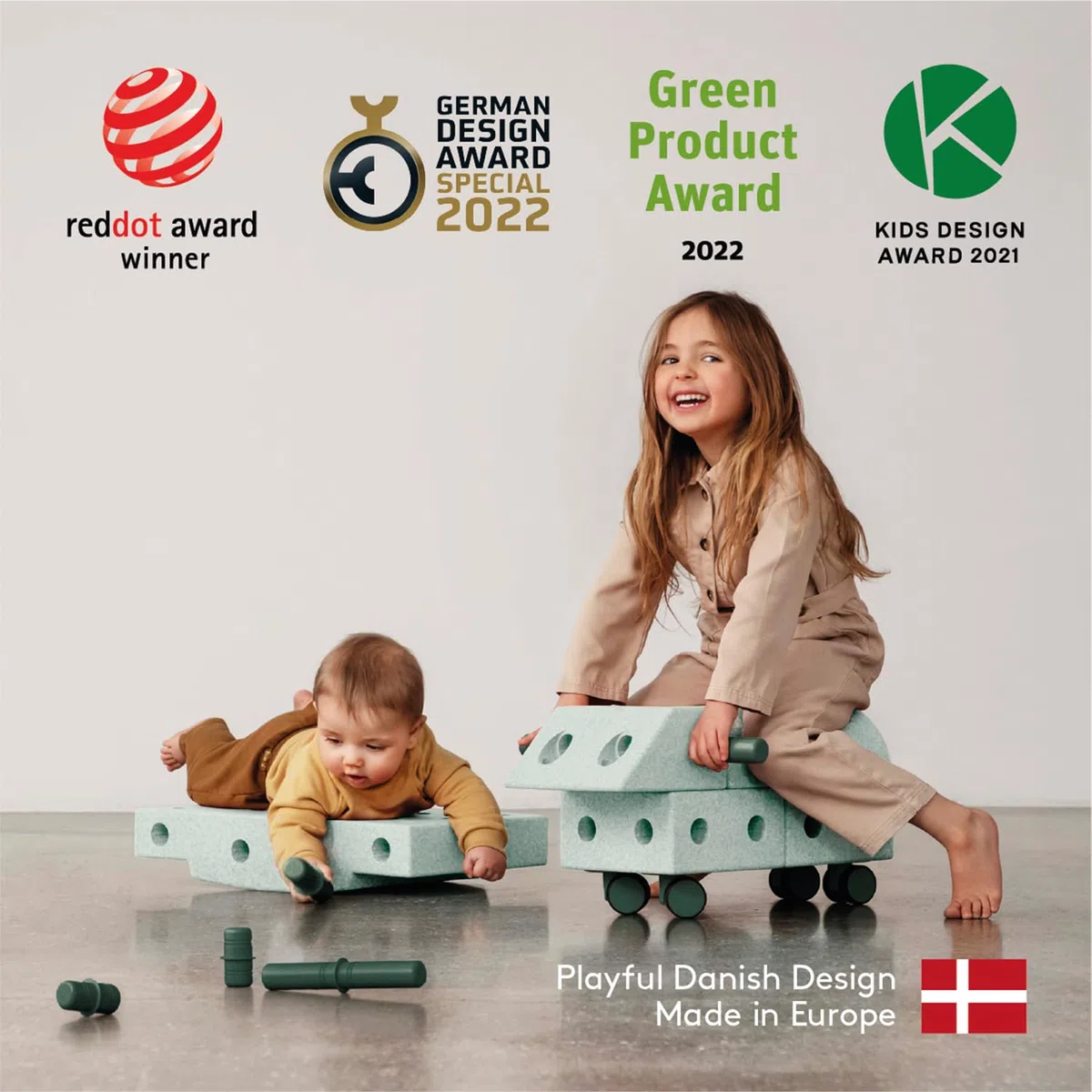 Modu Spielzeugmarke, Modell 20 Teile, Baukasten, Starter-Setset, Playsystem Explorer von 0-6 Jahren, Ocean Mint/Forest Green