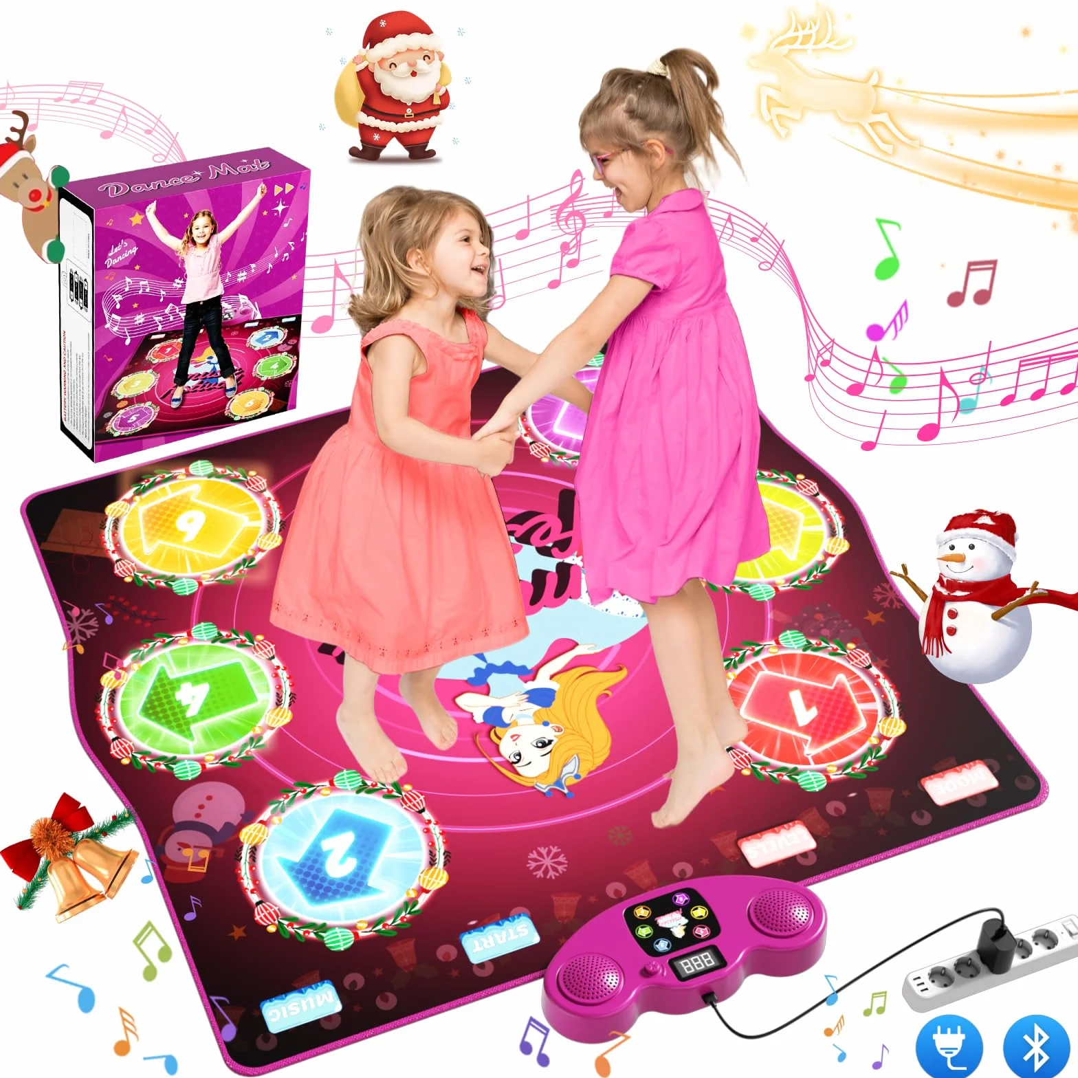 PLEGBLE Tanzmatte für Kinder ab 3 4 5 6 7 8 9 10 11 12 Jahre, Spielteppich Mädchen Spielzeug ab 3-12 Jahre, Geschenke Weihnachten, Type-C Anschluss für Stabile Stromversorgung, Bluetooth Musik, 6 Modi