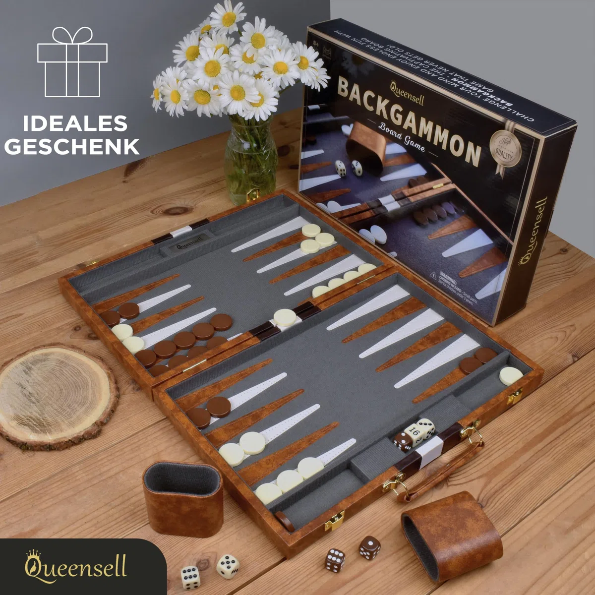 Große Backgammon-Sets für Erwachsene – Klassische Brettspiele für 2 Spieler, Erwachsene und Kinder – Premium Backgammon-Set mit 38 cm Spielbrett in hochwertigem PU-Leder-Etui