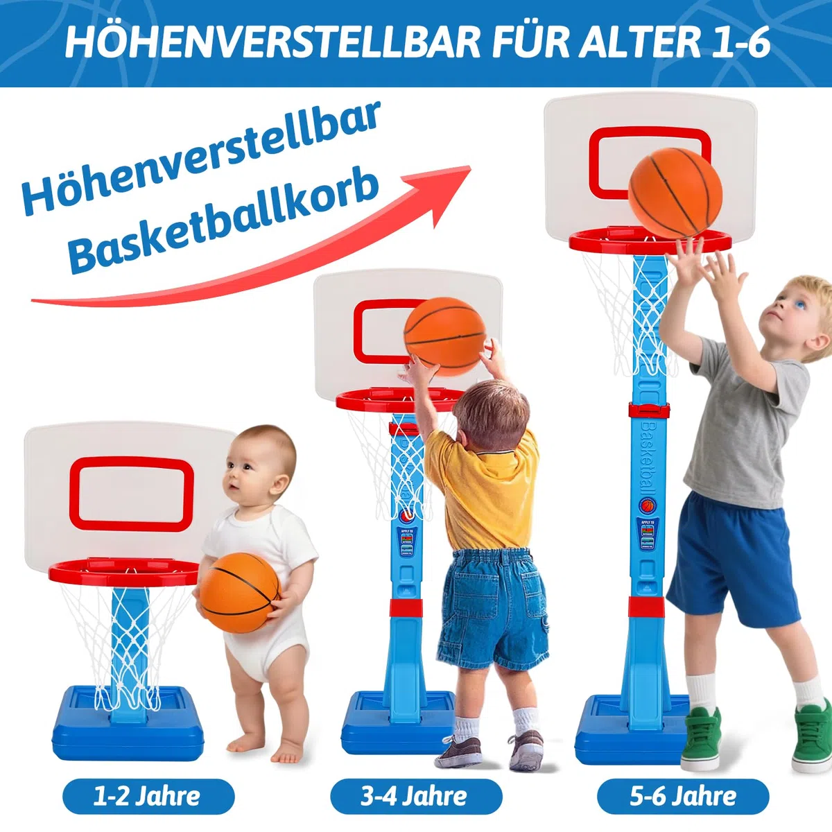 Basketballkorb Kinder Indoor Outdoor Spielzeug ab 2 3 4 Jahre, Höhenverstellbarer Basketballkorb 70-137cm mit Basketballs & Pumpe, Kinderspielzeug Geschenk für Jungen Mädchen ab 1 2 3 4 5 Jahre(Blau)