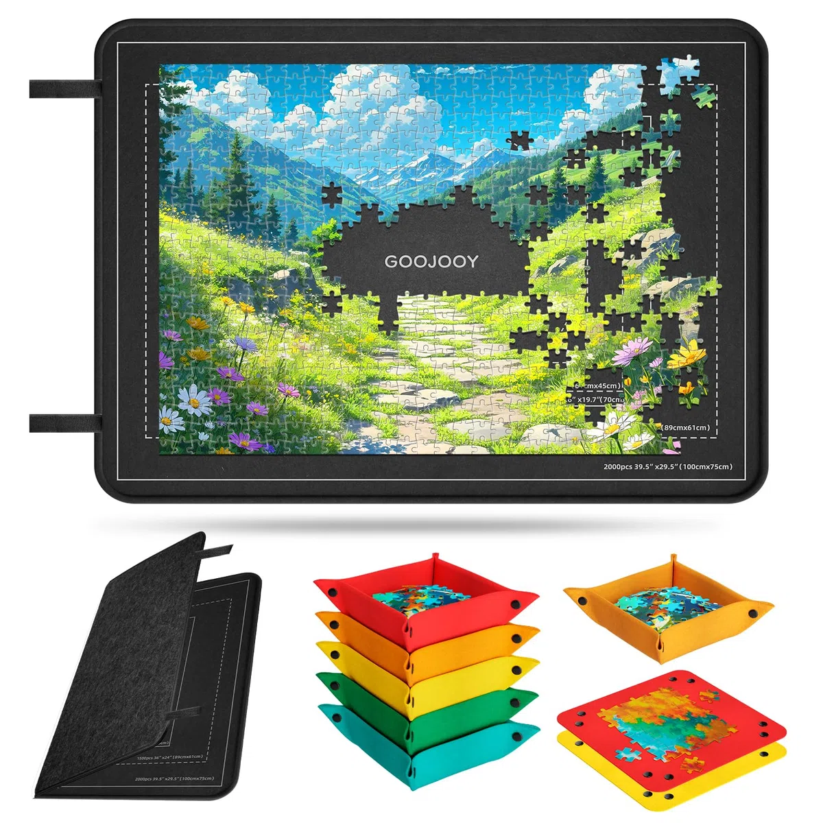 Faltbares Puzzlebrett bis 2000 Teile mit Präzisen Hilfslinien - 105x80cm/41.3x31.5in XXL Puzzletisch aus Filz inkl. 8 Puzzle Sortierer & Abdeckung, Puzzle Board Staubdicht für Große Puzzles