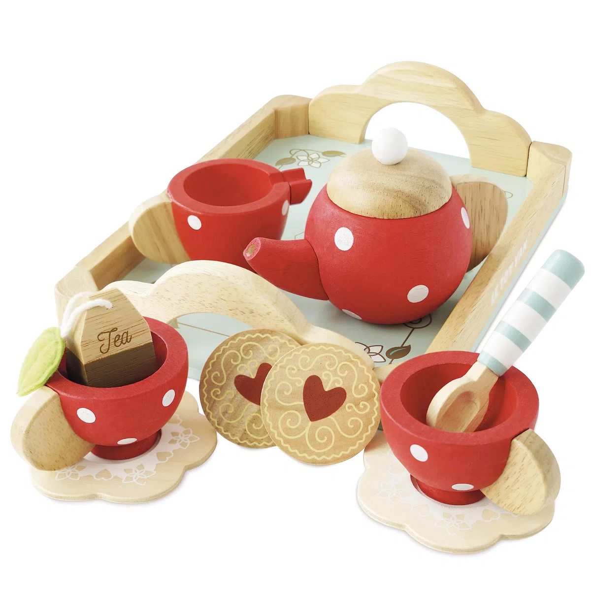 Le Toy Van – Honeybake Tee-Set Rollenspiel aus Holz für Kinder, mit Teekanne, Tablett, Tassen und Untersetzern | Nachmittagstee Rollenspiel für Mädchen