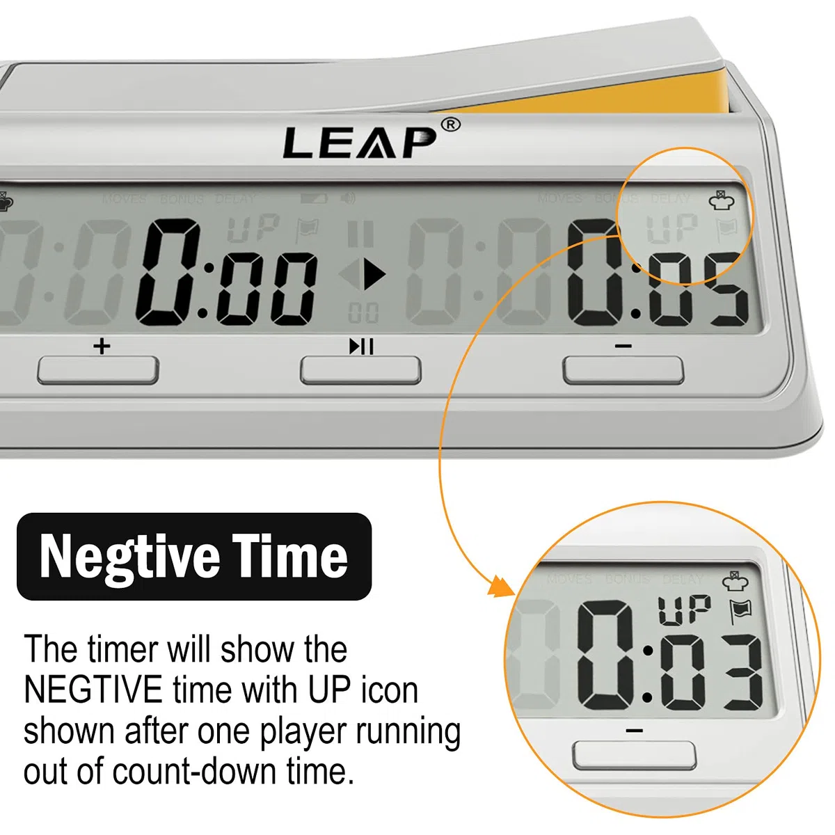 Leap Schachuhrprogramm, aktualisierter digitaler Timer, erweitert auf Spiel und Schachtimer mit Bonus und Verzögerung Countdown, -up, Alarm, Milchweiß