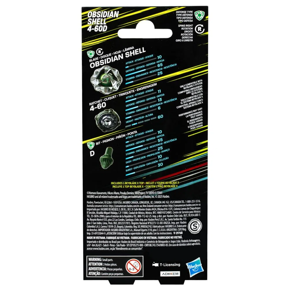 Beyblade X Obsidian Shell 4-60D Booster Pack Set mit Verteidigungs-Top; Authentische Takara Tomy Kampf-Tops Spiele/Spielzeug für Jungen und Mädchen ab 8+