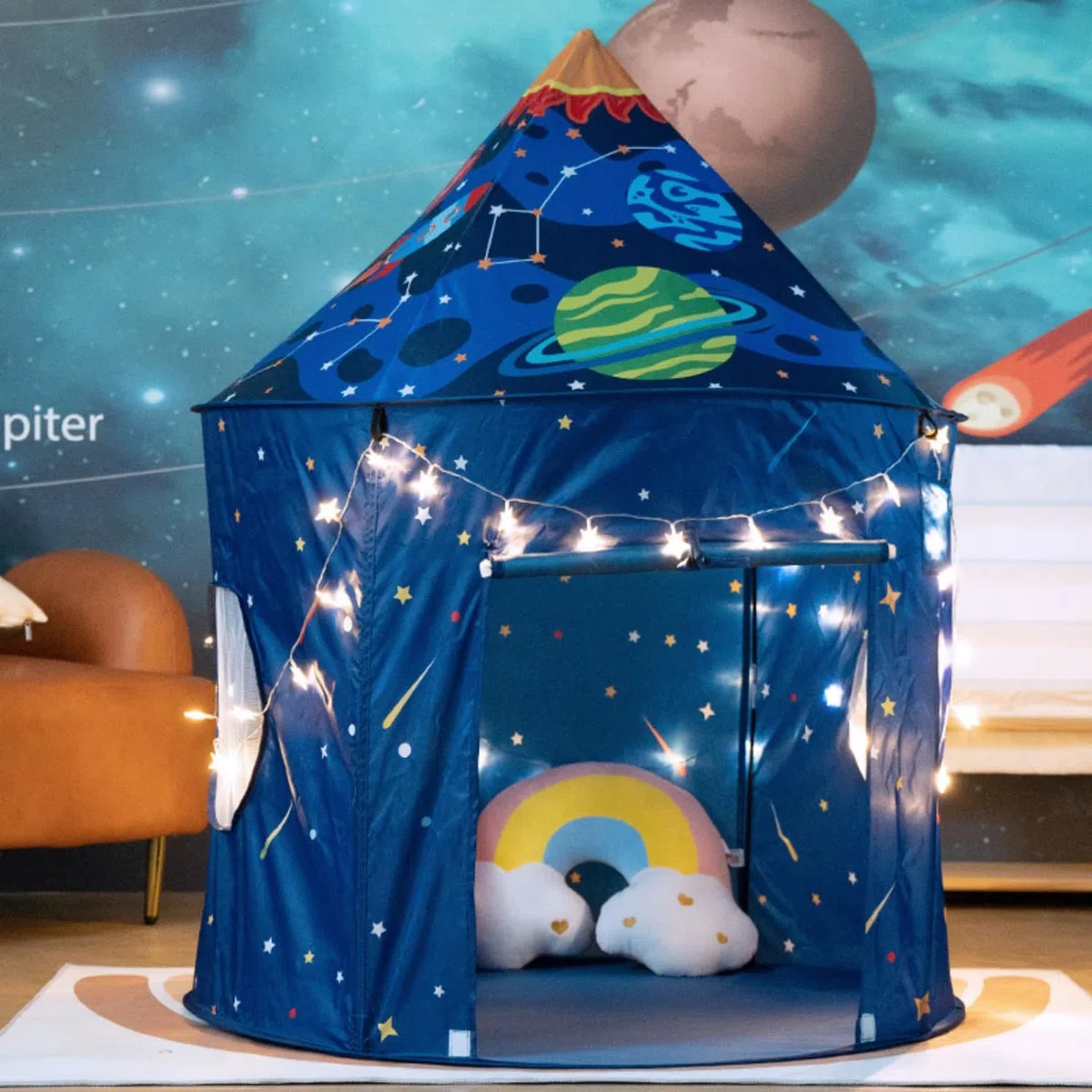Blue Space Rakete Spielzelt für Kinder, Kinderzelt mädchen, Pop-Up-Zelt für Kinder, Zelt für Jungen und Mädchen, drinnen und draußen