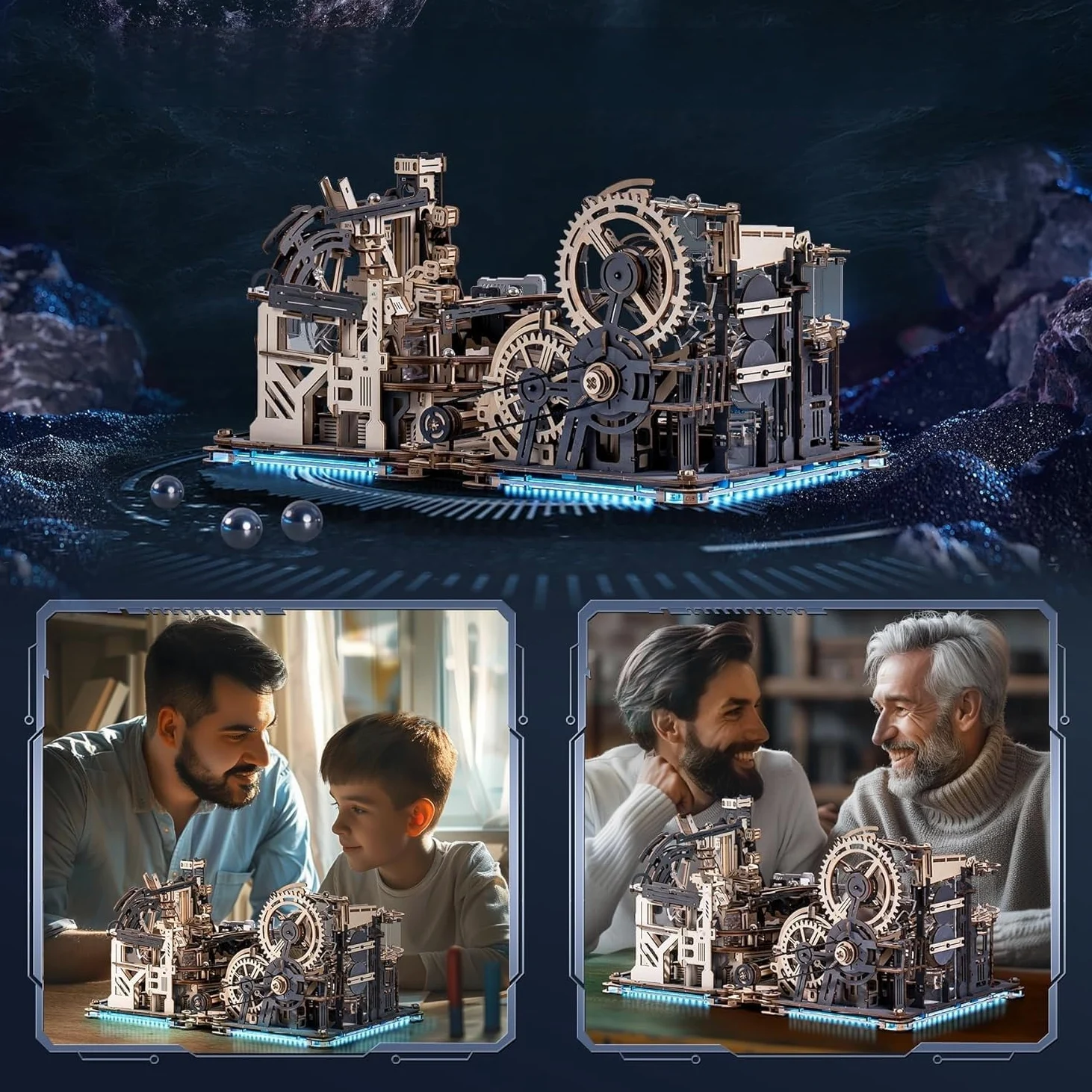 ROKR Kugelbahnen Kombi-Set 3D Puzzle Erwachsene Modellbausätze Geschenkidee für Männer Marble Spaceport & Night City & Link Pack