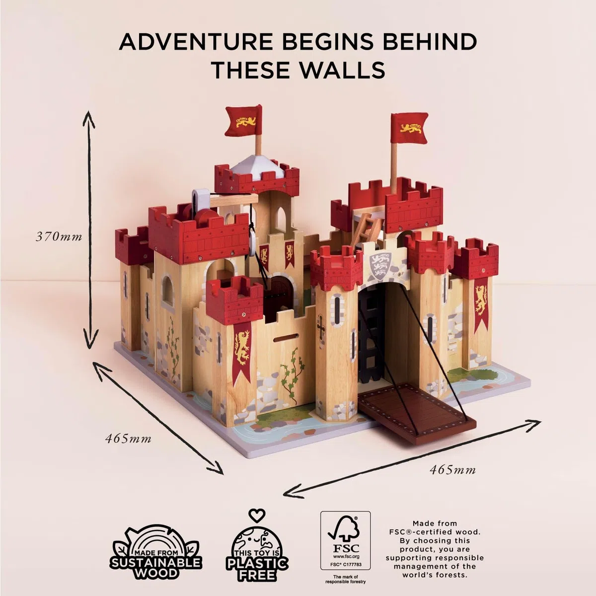 Le Toy Van – Pädagogisches Castles Collection Rollenspiel „Löwenherz“ aus Holz | Ritterburg Spielset aus Holz für Kinder Modellburg für Mädchen & Jungen