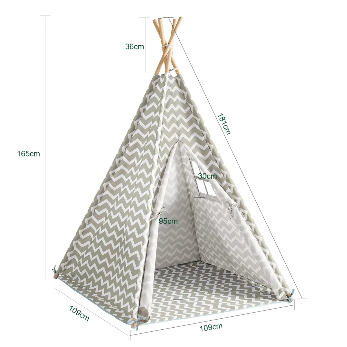 SoBuy Kinderzelt Indoor mit Tür und Fensterk, Kinder Zelt für Kinderzimmer Weiß/Grau 109x165x109cm OSS03