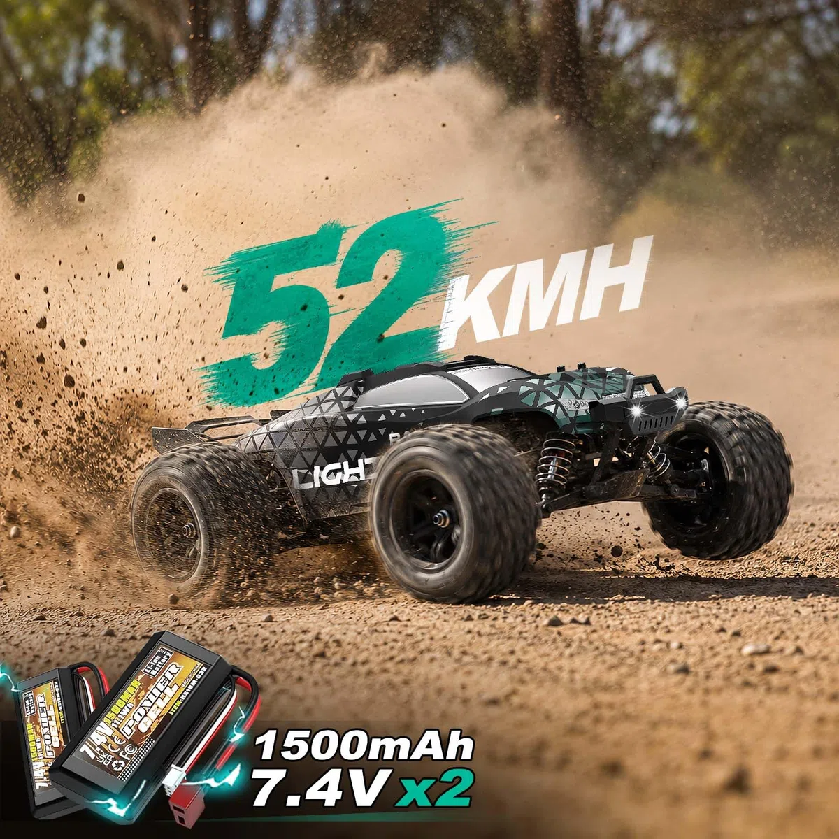 Ferngesteuertes Auto 1:18 Brushless 4WD RC Auto 52 km/h für Erwachsene & Jungen ab 10 Jahren, Offroad RC Auto mit Vollmetall-Antrieb, ölgefüllten Stoßdämpfern, 2 Akkus & 2 Karosserien