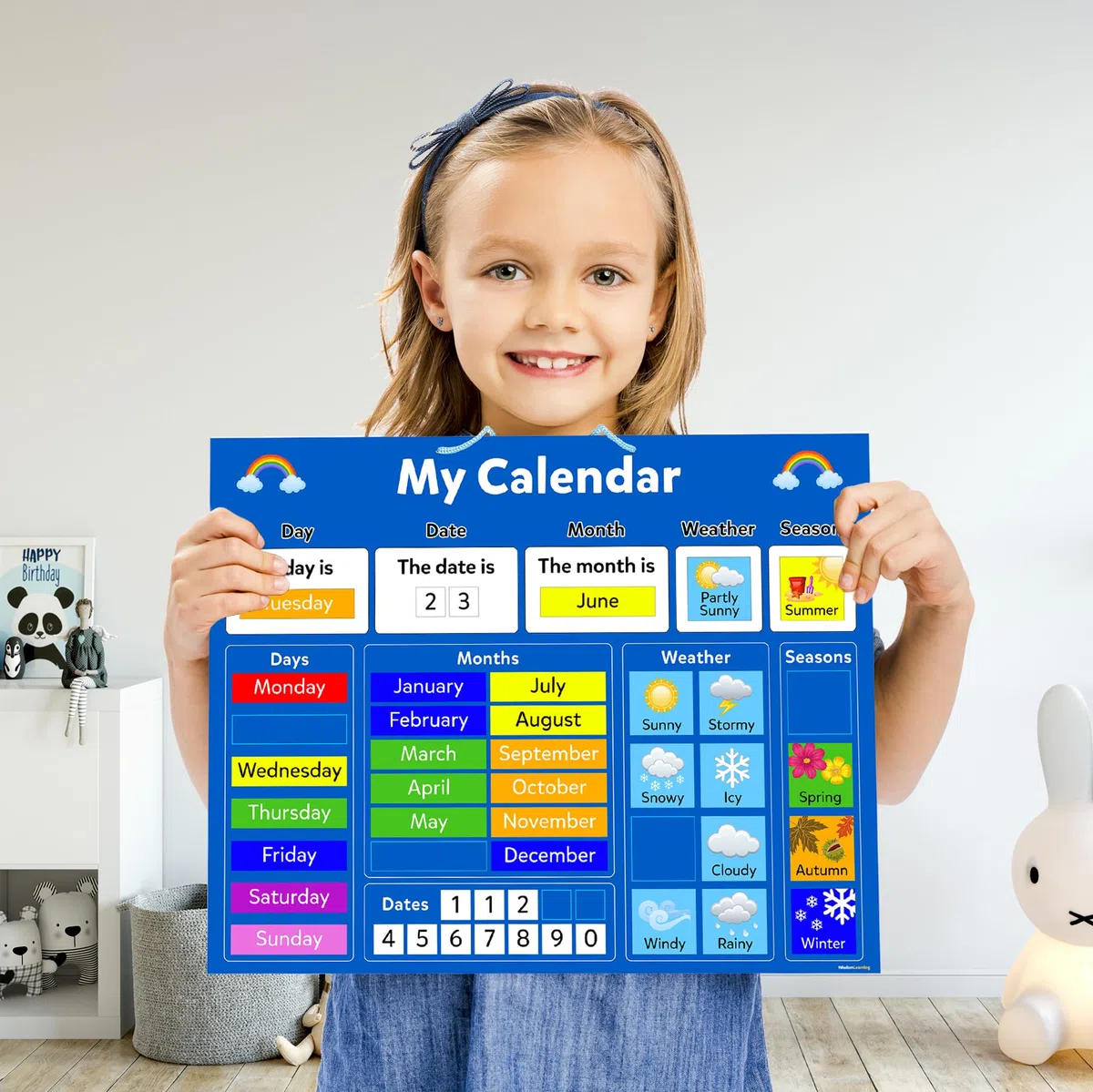 My Calendar Pädagogische Magnettafel für Kinder, mit Aufhängeschlaufe, 42 x 35 cm – Lerntafel über Wetter, Tage, Wochen, Monate – Weihnachten Geburtstag Geschenk für Kinder Mein erster Kalender