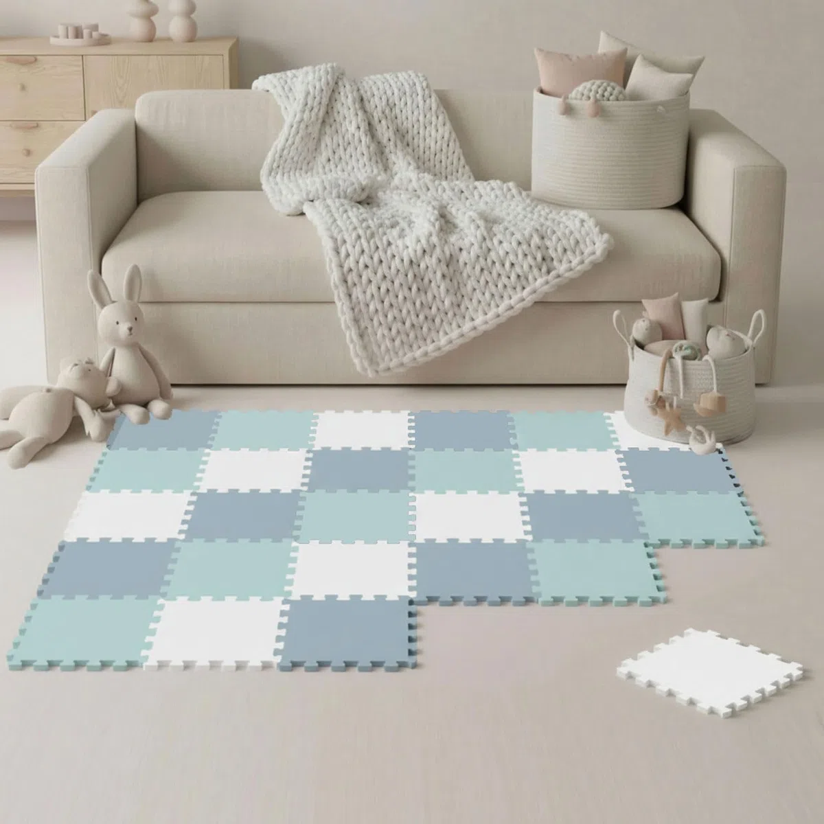 LittleTom Spielmatte Baby Puzzlematte Pastellfarben - 27 Matten je 30x30 cm Krabbelmatte 270x90 cm Bodenmatte Kinder - Puzzle Teppich Kinderzimmer - Bodenschutzmatte Spielteppich Eva Schaumstoffmatte