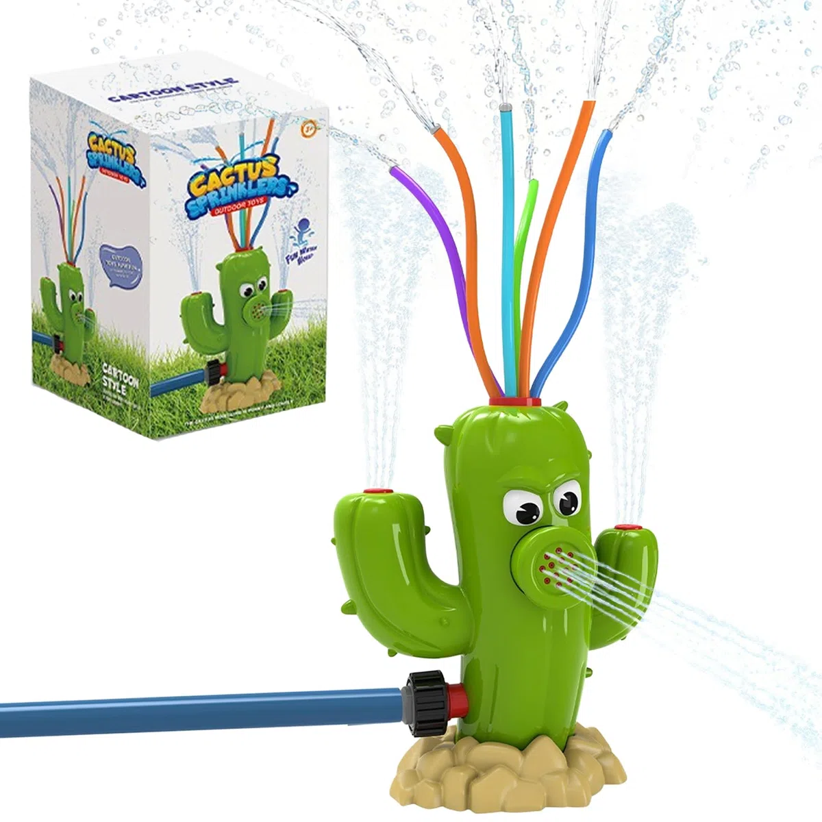 Wasserspielzeug Kinder Bunt Schläuche Kaktus Wassersprinkler Garten | Outdoor Sommer Splash Spielzeug Junge Mädchen 3 4 5 6 7 8 Jahre Aufbewahrungstasche Wasserblume Außenbereich Rasen Garten
