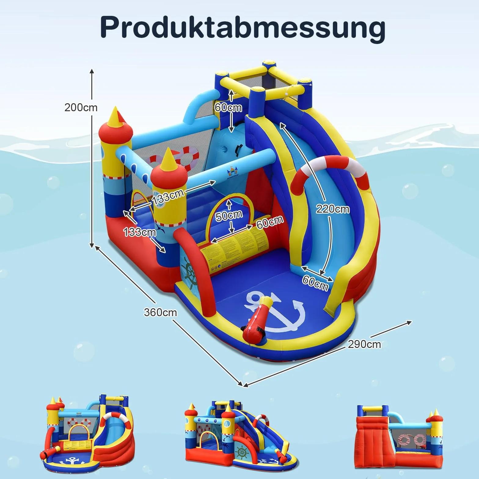 COSTWAY Aufblasbare Hüpfburg mit 550W Gebläse, 6-in-1 Wasserpark mit Rutsche, Planschbecken & Wasserkanone, Outdoor Bouncer Hüpfschloss Springburg für Kinder, Garten, 360 x 290 x 200 cm