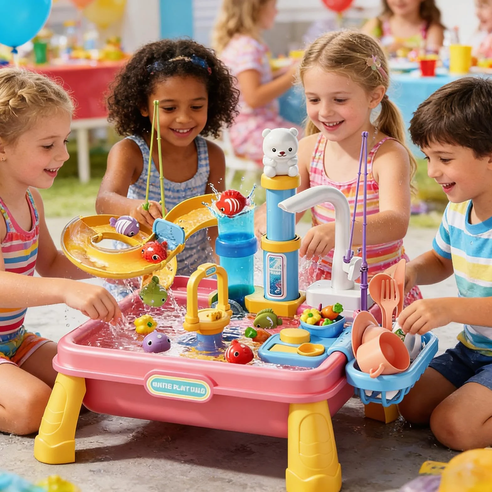 Generisch Sand Und Wasserspieltisch,Sand- Und Wasserspieltisch Mit Pumpe, Unterhaltsames Sensorik-Aktivitätsspiel, Robuste Konstruktion Für Garten, Park, Terrasse, Kindergarten Klassenzimmer
