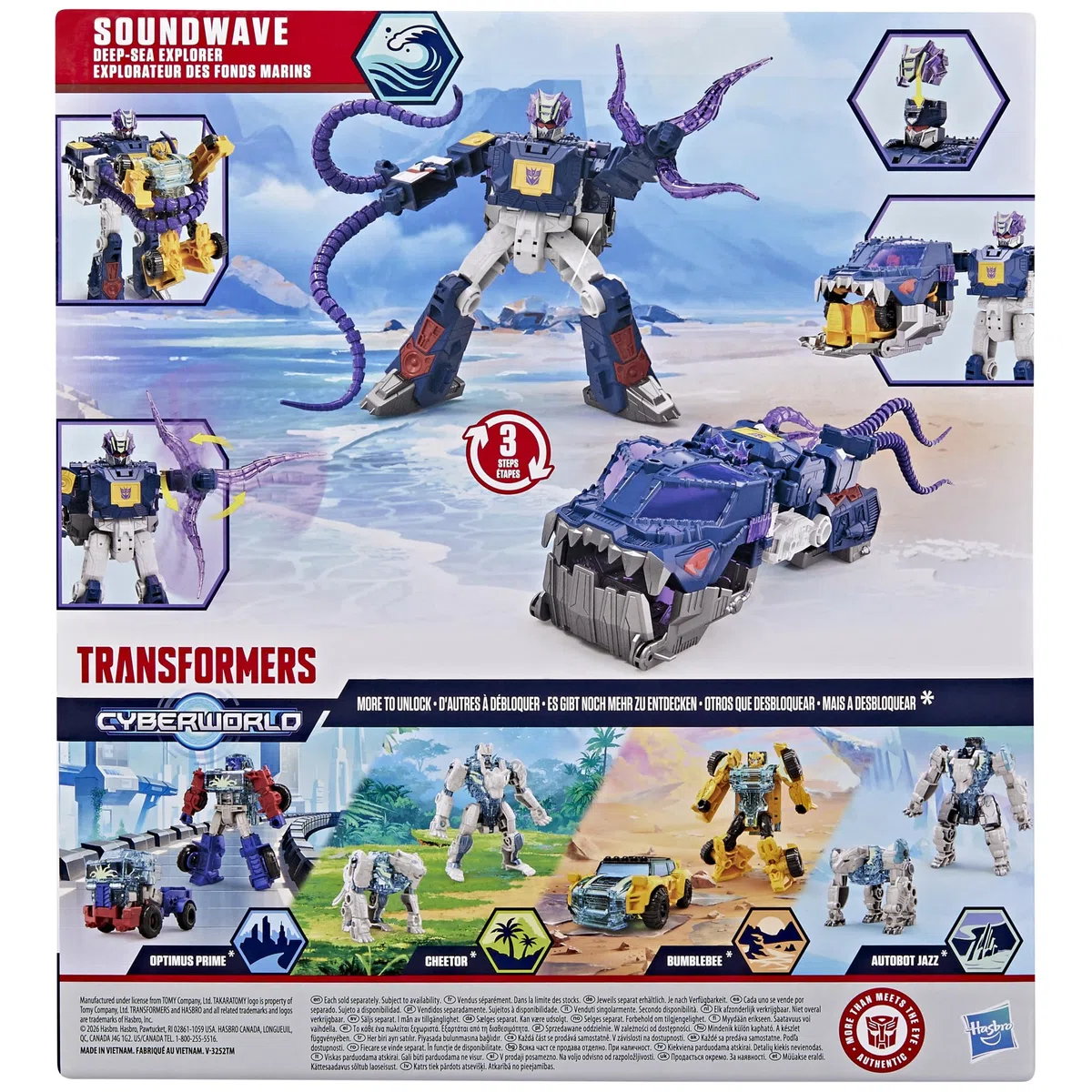 Transformers CYBERWORLD Soundwave Deep Sea Explorer, Energon Surge | Action-Figur (22,5 cm) mit schneller Verwandlung in den U-Boot-Modus | Roboterspielzeuge für Kinder ab 6 Jahren