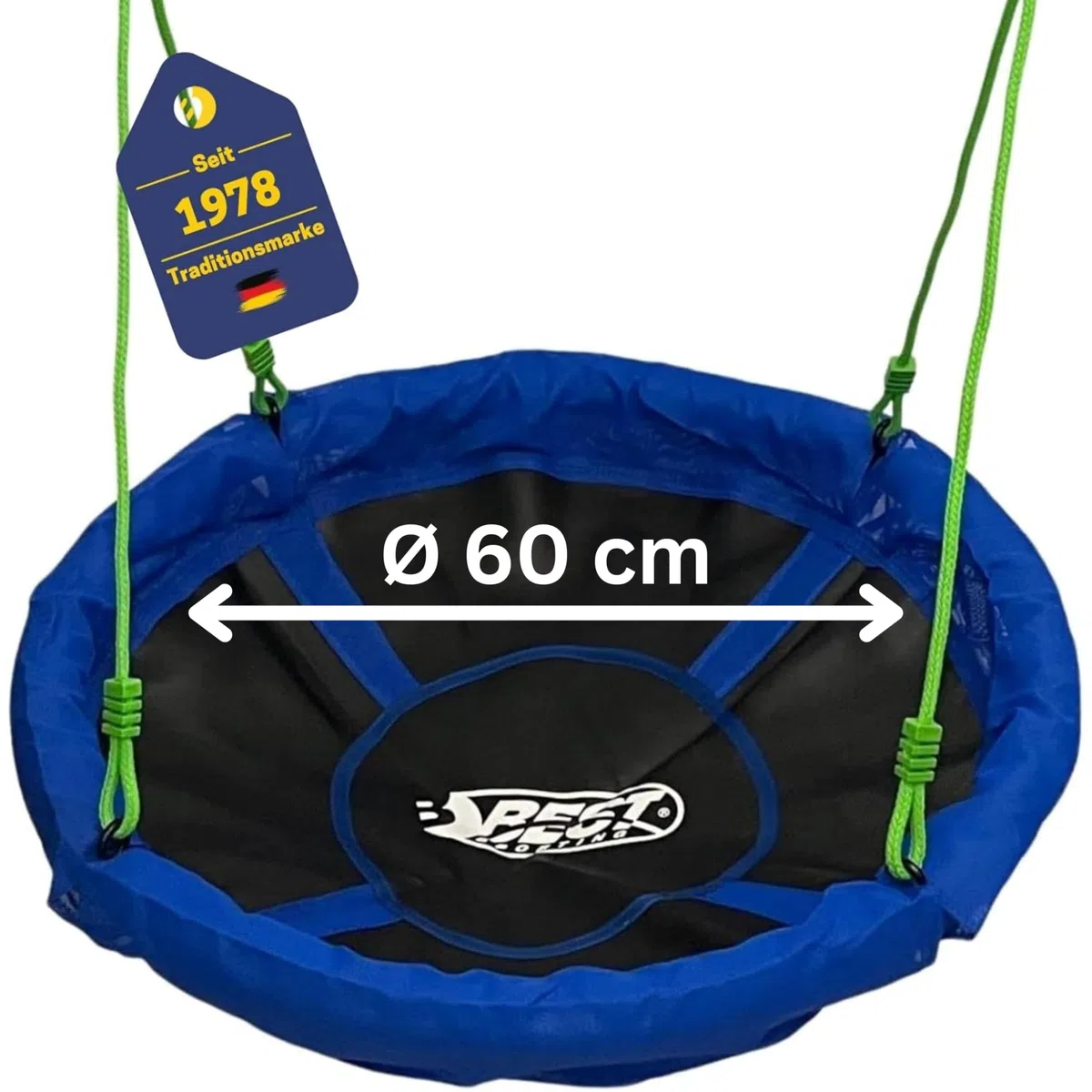 Best Sporting Nestschaukel I Gartenschaukel Ø 60, 80, 90, 100 oder 110 cm I Bis 150 kg belastbar I Höhenverstellbar 105-180cm I Nestschaukel Outdoor I Gartenschaukel Kinder (Ø 60)
