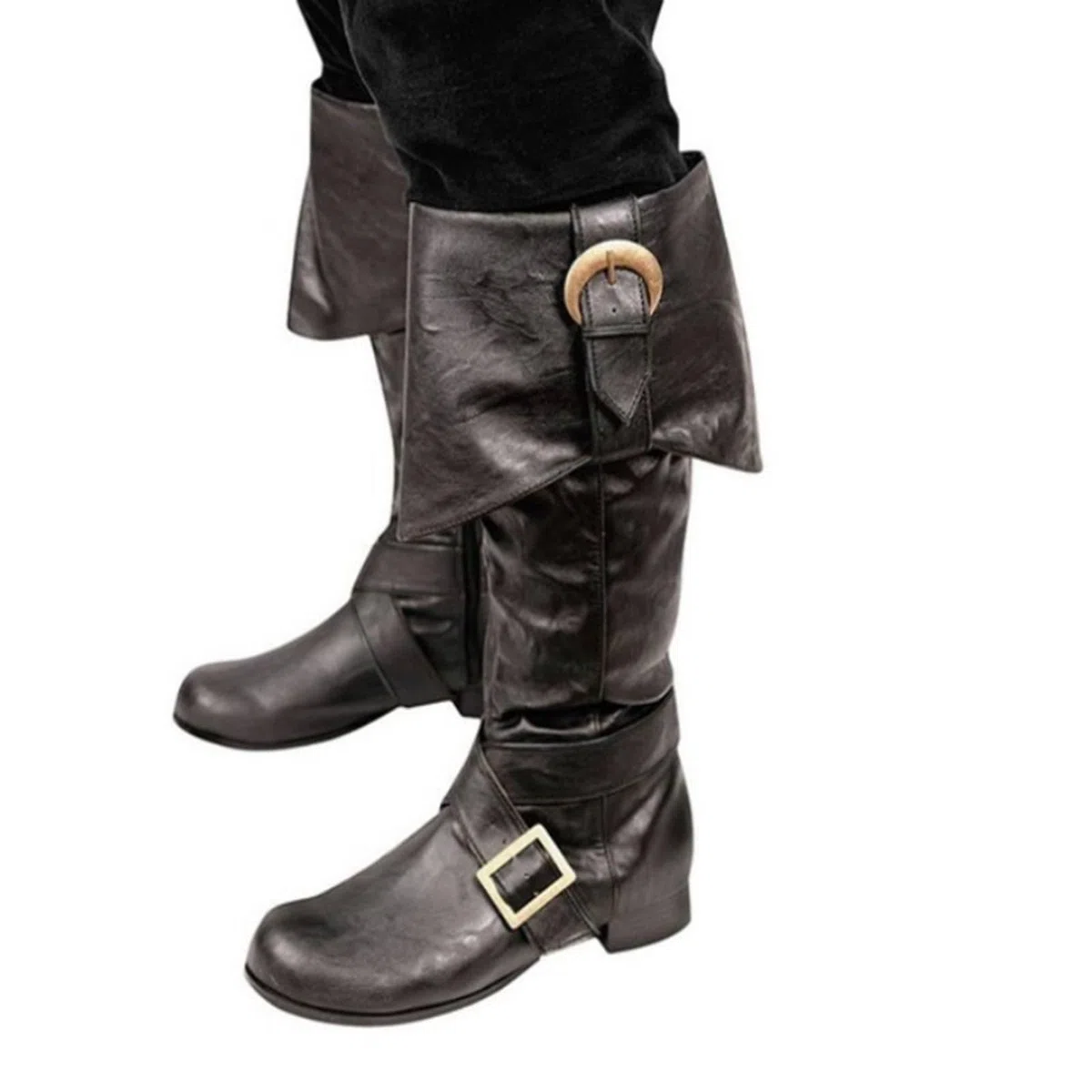 Generisch Mittelalterliche Stiefel für Herren, wadenlange Cosplay-Stiefel, niedriger Absatz, Stiefeletten für Halloween-Kostümpartys und Auftritte für Karnevalsumzüge Party Cosplay, Weich, faltbar