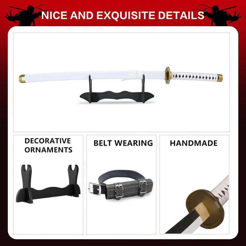 Anime Ninja Bambus Schwert Katana Krieger Waffen–40Zoll(104cm),mit Gürtel und Halter,für Halloween Motto Party Karneval Dress Up Party Cosplay