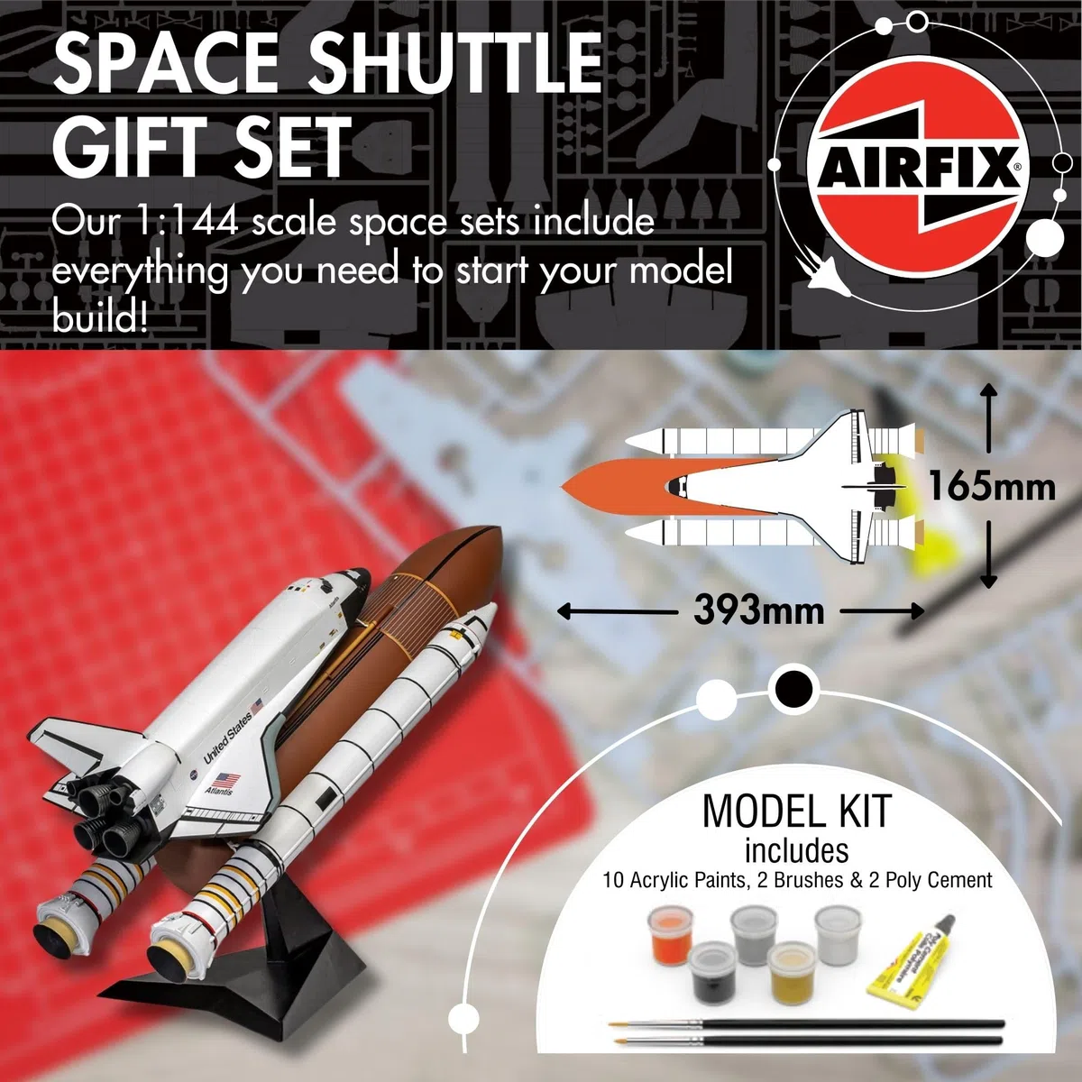 Airfix A50200 Space Shuttle Geschenkset – Plastikmodellbausatz, Raumschiff-Bausatz für Erwachsene und Kinder ab 8 Jahren, beinhaltet: Modell im Maßstab 1:144, Humbrol Acrylfarben
