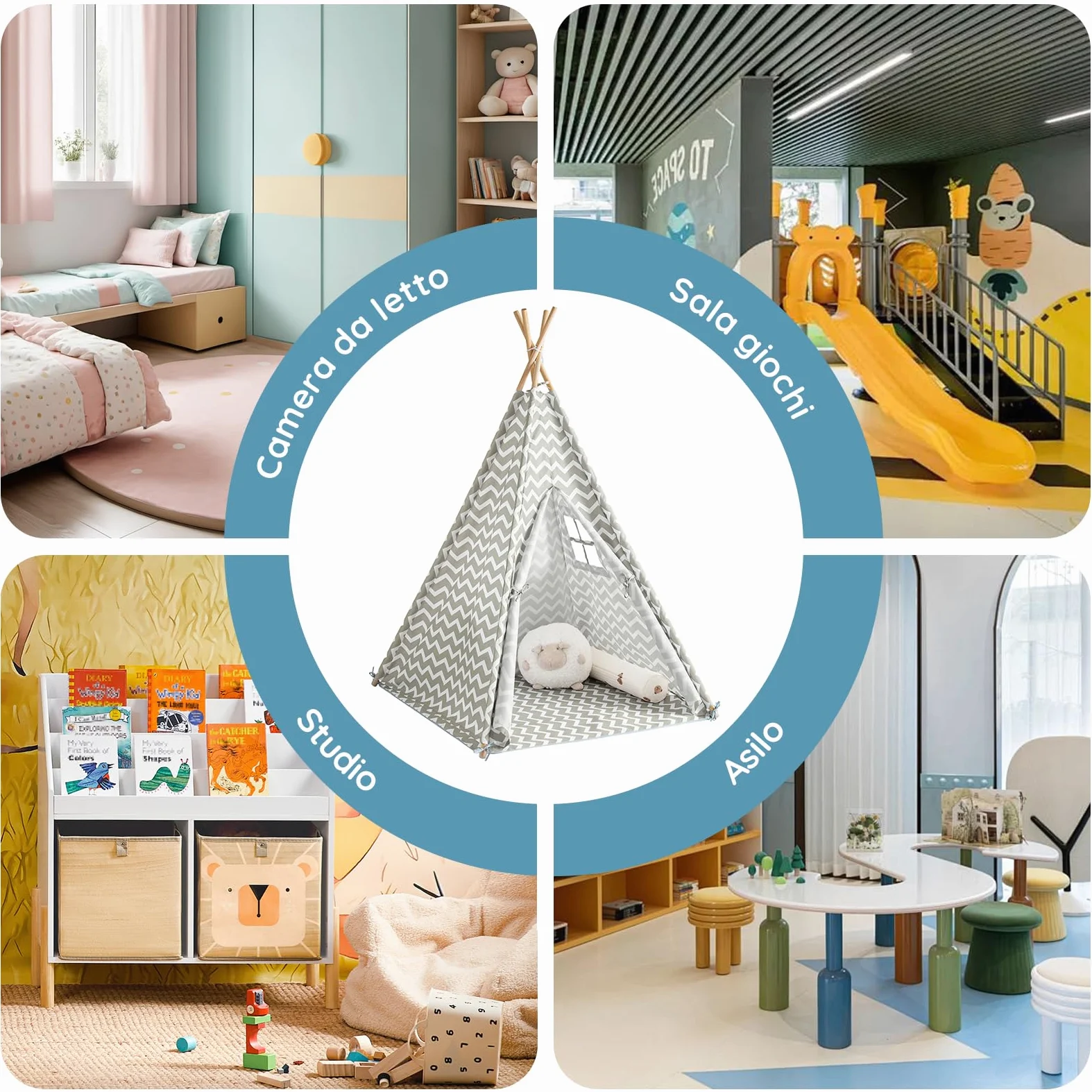 SoBuy Kinderzelt Indoor mit Tür und Fensterk, Kinder Zelt für Kinderzimmer Weiß/Grau 109x165x109cm OSS03