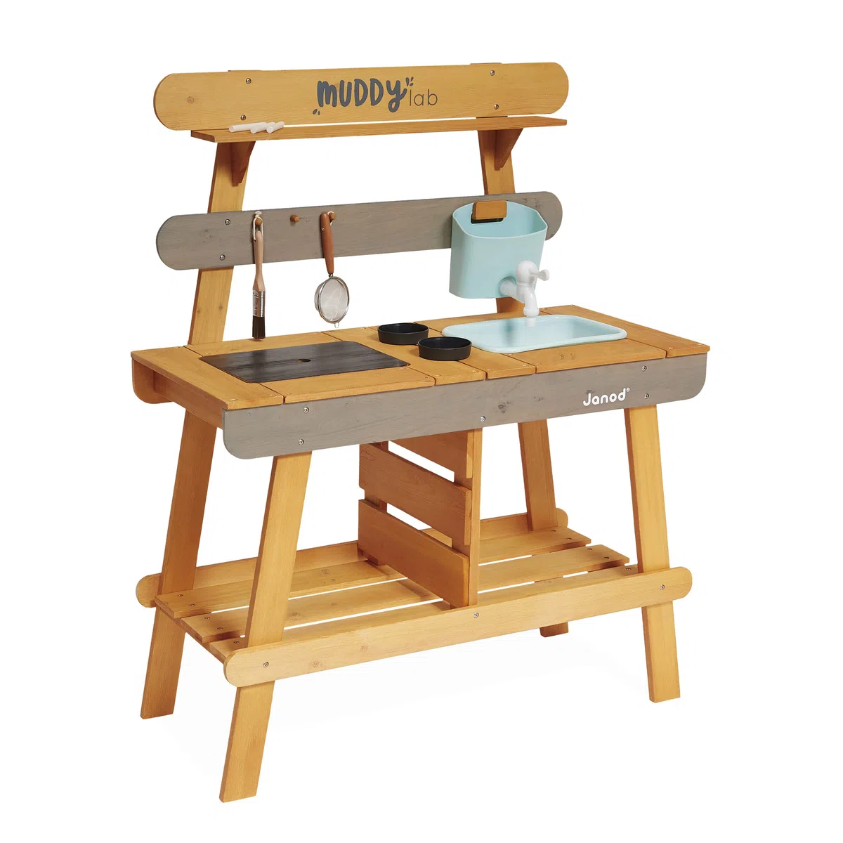 Janod - Muddy Lab - Kinderküche für draußen aus FSC-Holz - 10 Utensilien - Rollenspielzeug - Outdoor-Kinderspiel - Ab 3 Jahre, J06632