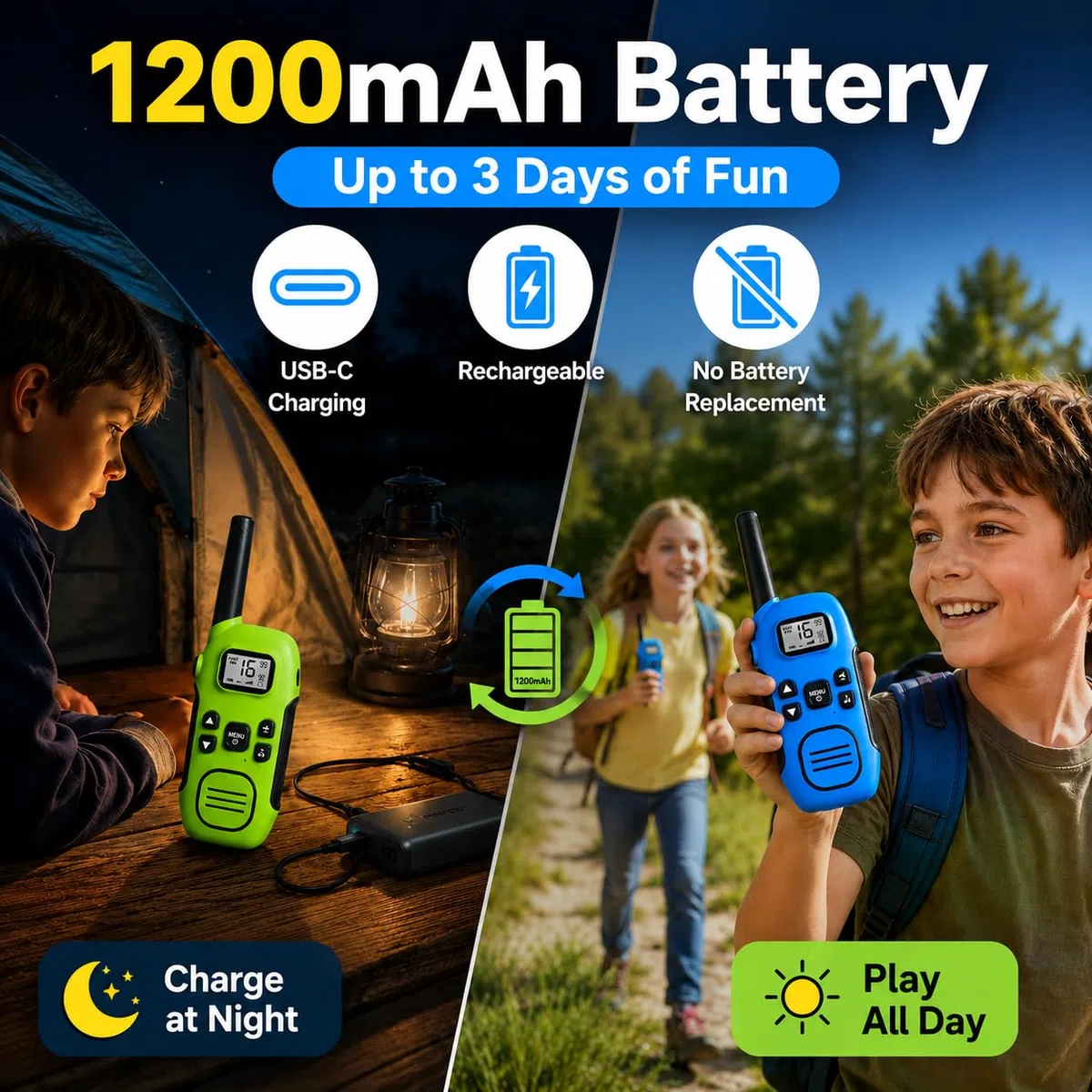 Walkie Talkie Aufladbar für Erwachsene Kinder Funkgeräte, DURLK 3er Set Walki Talki mit 16 Kanäle, bis zu 5 km Reichweite VOX Taschenlampe USB-C, Geschenke für Jungen Mädchen Draußen, Camping, Wandern