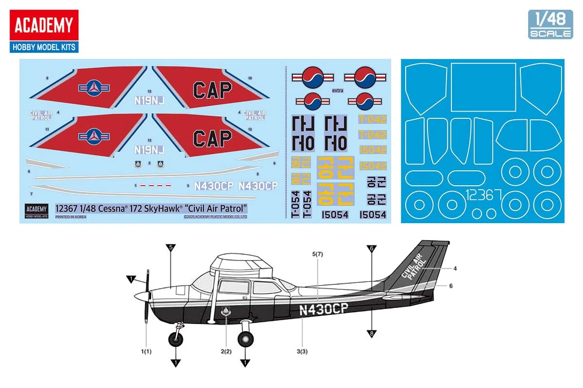 Academy 492367-1/48 Cessna 172 Skyhawk, Civil Air Control - Maßstab 1:48