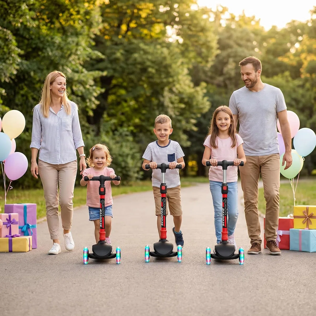 Scooter Kinder, Roller Kinder - 3 Rad Kinderroller mit leuchtenden Rädern | höhenverstellbar, rutschfestes Trittbrett & Hinterradbremse, faltbarer Kinderroller für Jungen und Mädchen 3-12 Jahre