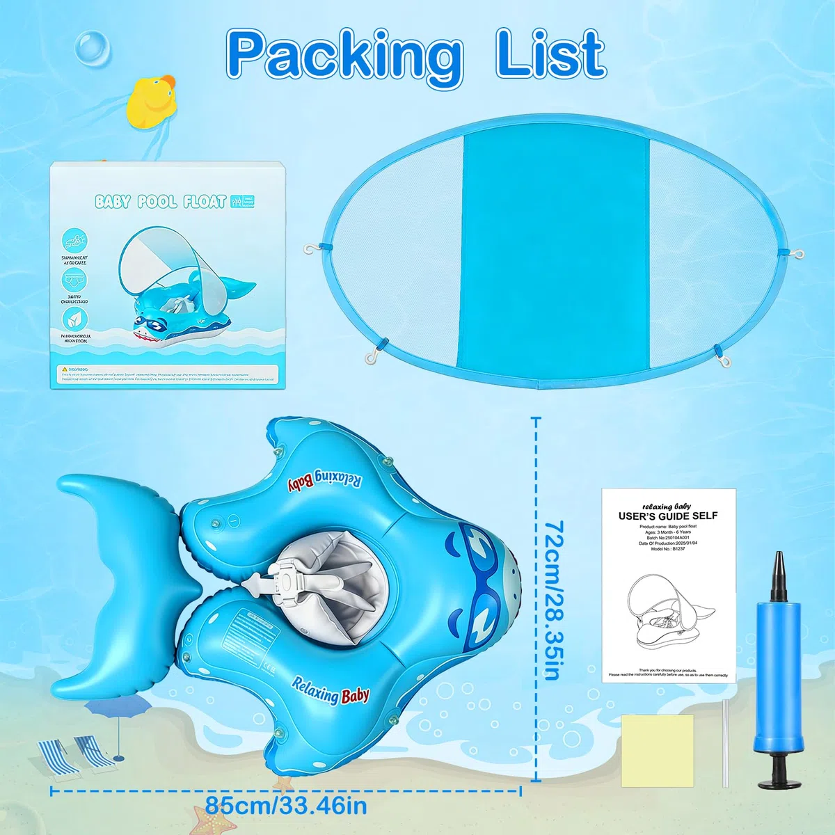 Qingning Baby Schwimmring mit Abnehmbaren Sonnendach, Baby Schwimmhilfe | mit Schwimmsitz, Aufblasbare Schwimmtrainer für Kinder ab 3-36 Monate, Kleinkind baby Pool Swimming Float