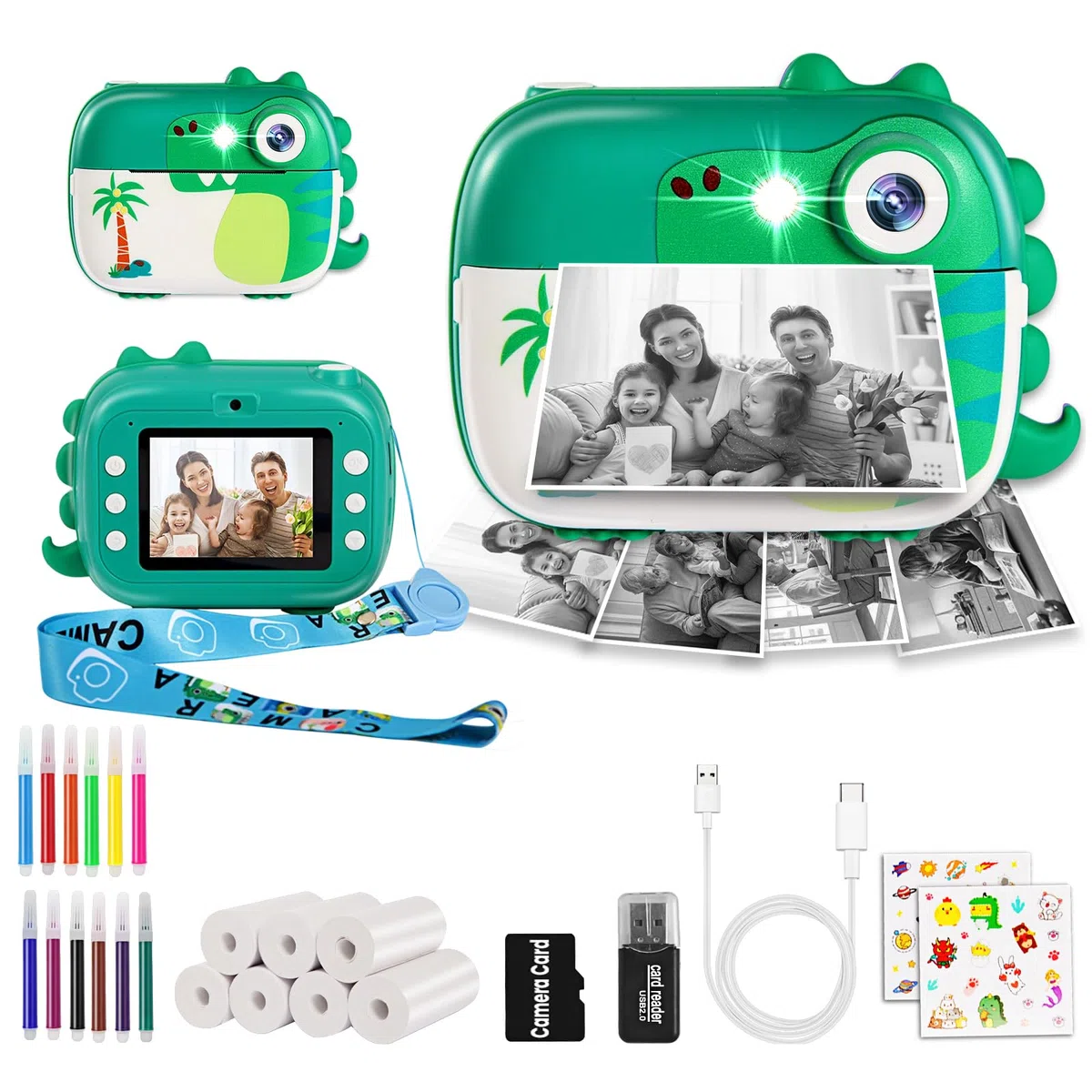 ARNSSIEN Sofortbildkamera Kinder,2.4" KinderKamera Sofortbildkamera mit 7 Rollen Druckpapier,1080P HD Digitalkamera Weihnachten Geburtstag Festival Geschenk für Jungen und Mädchen 3-12 Jahre,M3
