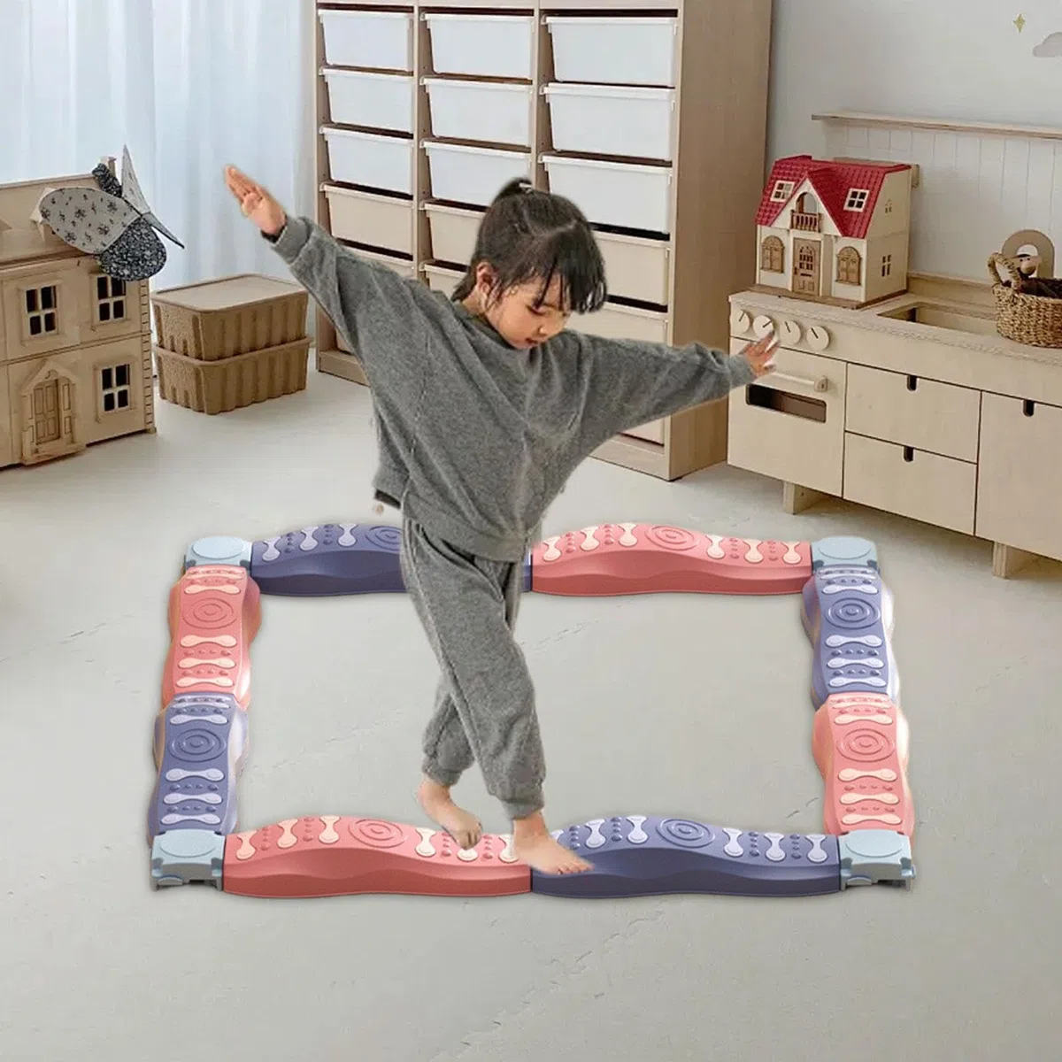 8 Stück Balanciersteine Kinder Gleichgewichtsbalken Stepping Stones Hindernis Parcours Koordinationstraining Lernspielzeug Aus Stabilem PP für Aktive, 8pcs B