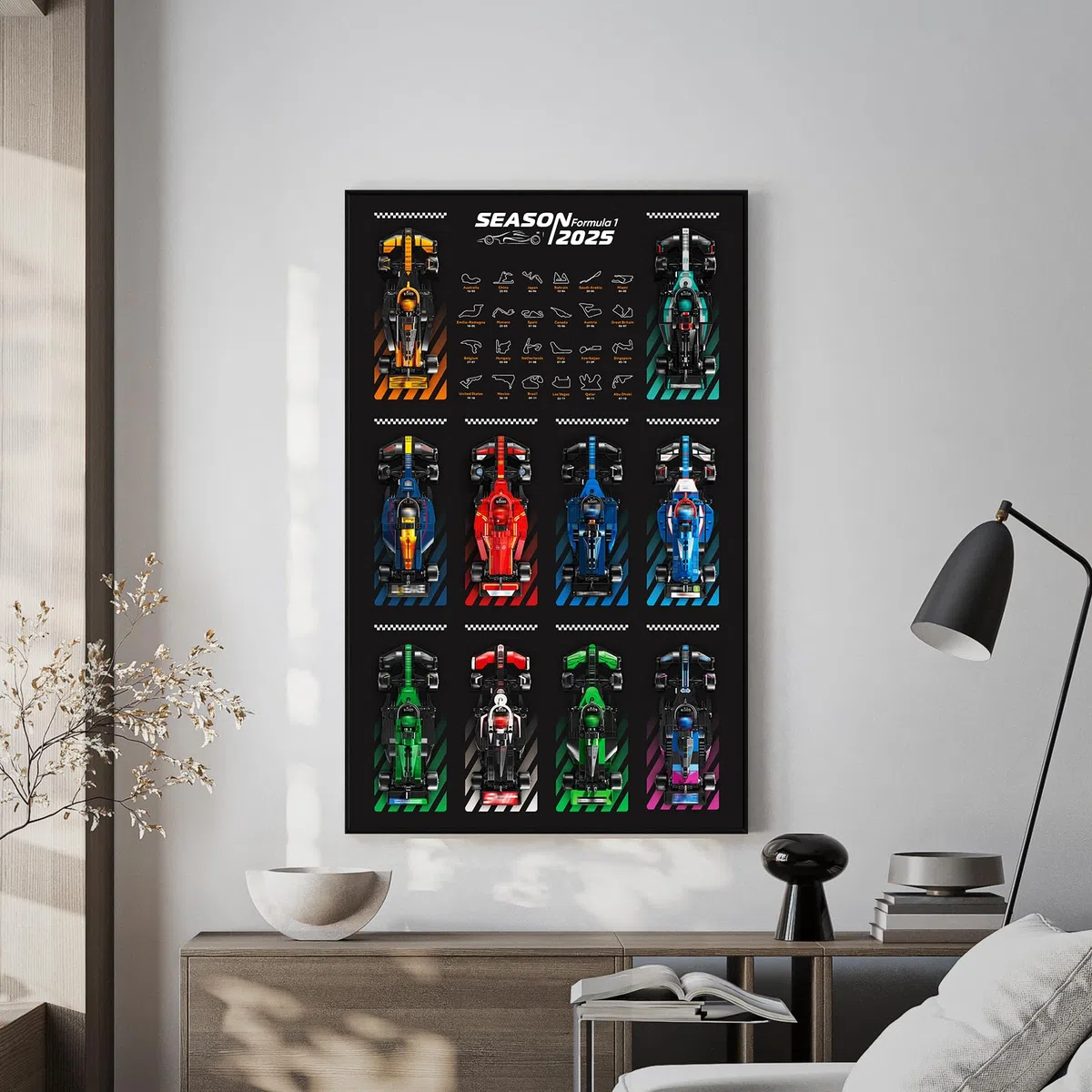 Display Wallboard für lego Speed Champions Ultimate Formula 1 Collector's Pack(Autos Nicht enthalten) Wandhalterung für lego 66802 Collectible F1 Model Car Kit, platzsparende, kreative Heimdekoration