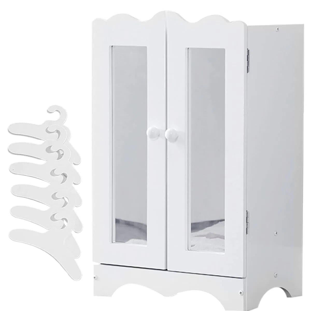 Holzpuppenmöbel mit 6 Kleiderbügeln Offener Kleiderschrank Organizer Puppenschrank für Puppen Spielzeug Puppenhaus Zubehör Passend für Puppe bis 20''