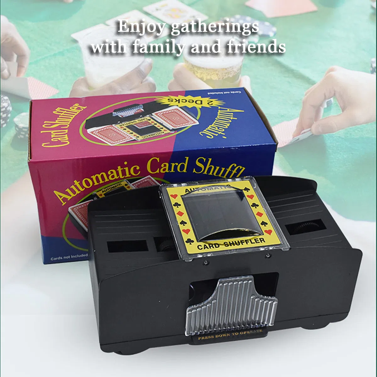 Kartenmischer 2 Deck,Kartenmischmaschine Elektrische mit Batteries und 2 Poker für UNO, Poker, Texas Hold Em, Omaha, Baccarat
