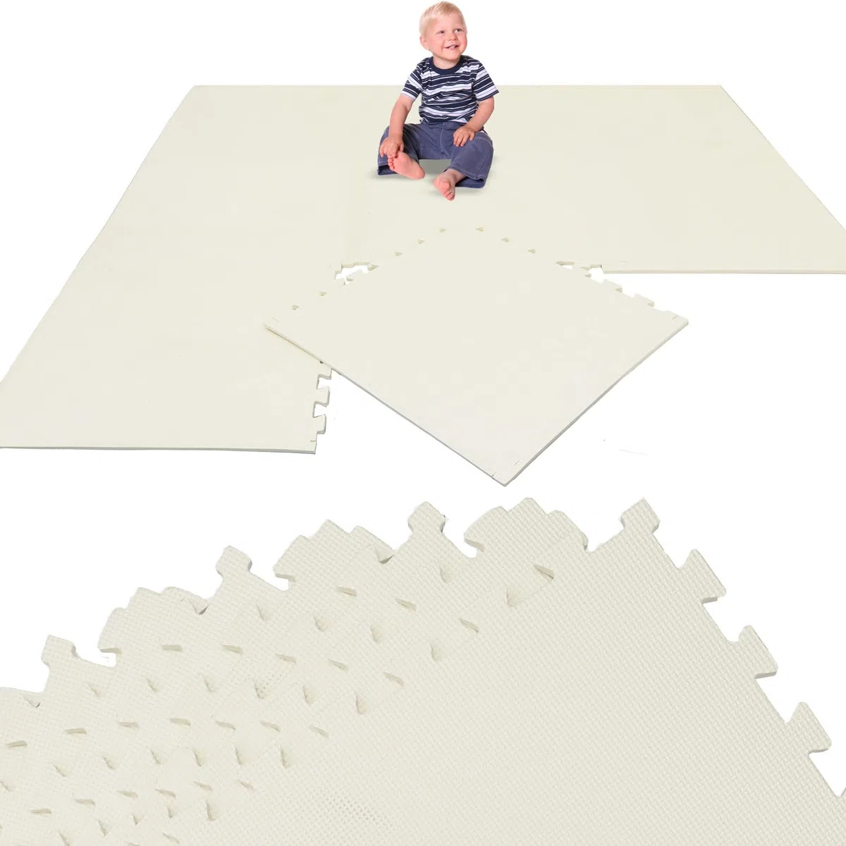 LittleTom Spielmatte Baby Puzzlematte Beige - 8 Teile je 50 x 50 cm - Krabbelmatte 200x100 cm Bodenmatte Kinder - Puzzle Teppich Kinderzimmer Matte - Bodenschutzmatte Spielteppich - Eva Schaumstoff