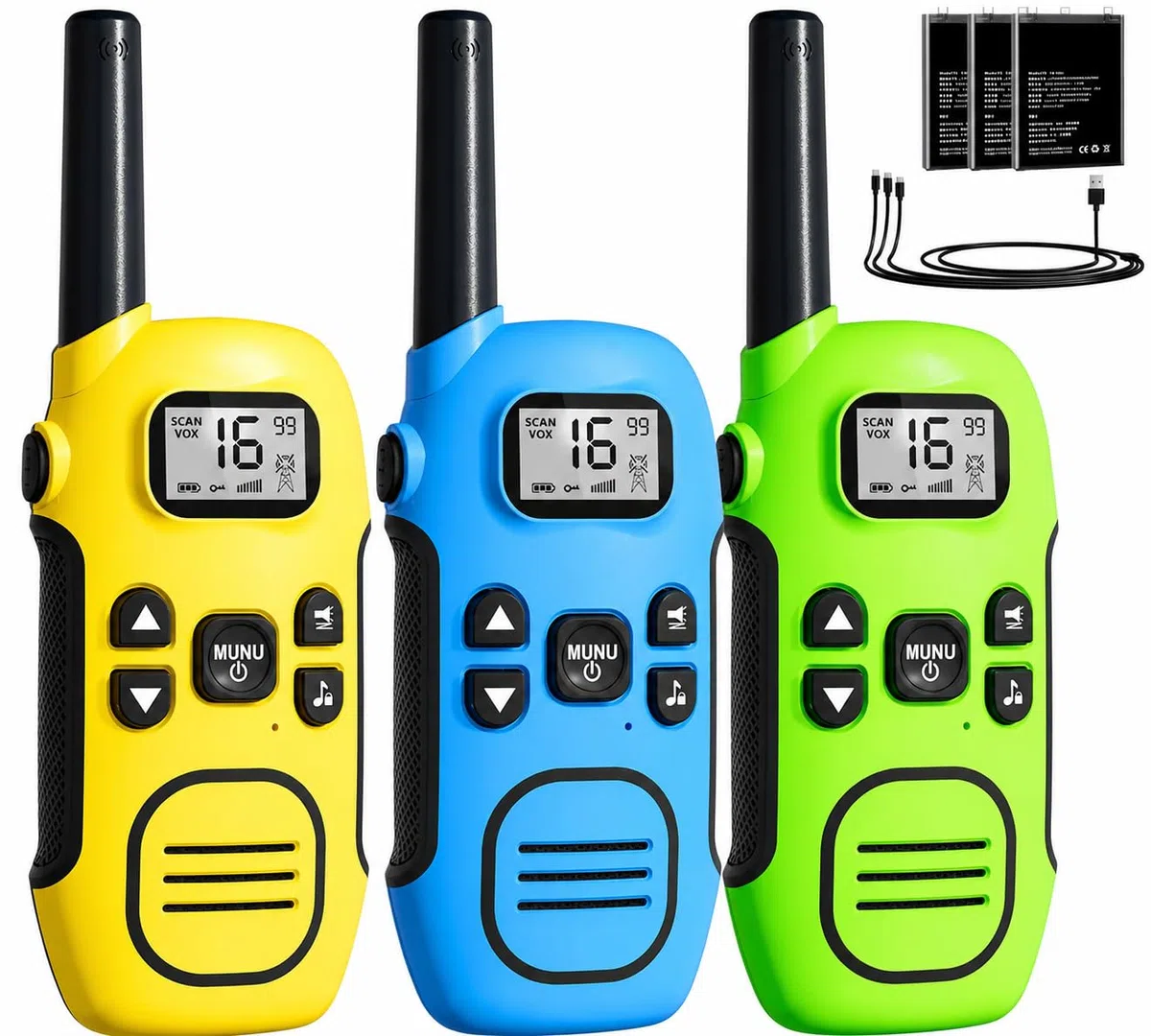 Walkie Talkie Aufladbar für Erwachsene Kinder Funkgeräte, DURLK 3er Set Walki Talki mit 16 Kanäle, bis zu 5 km Reichweite VOX Taschenlampe USB-C, Geschenke für Jungen Mädchen Draußen, Camping, Wandern