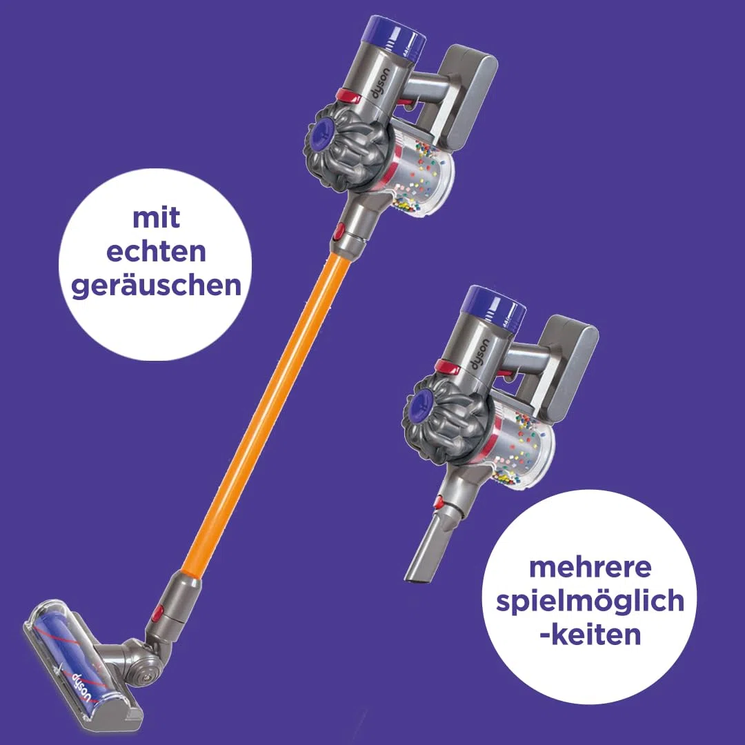 Casdon Dyson kabelloser Staubsauger | Interaktiver & offiziell lizenzierter Dyson Spielzeugstaubsauger für Kinder ab 3 Jahren | Realistischer Rollenspielspaß!, Gelb