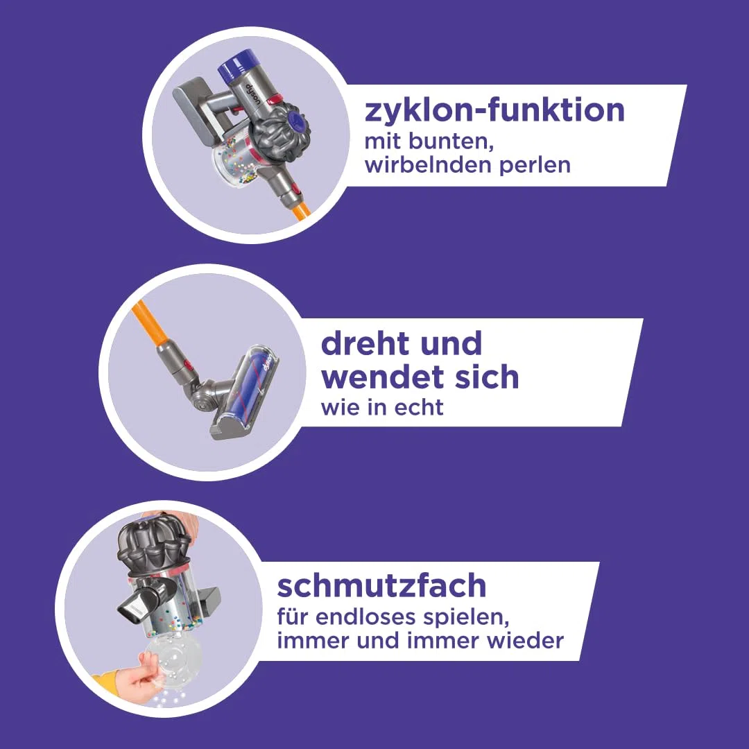 Casdon Dyson kabelloser Staubsauger | Interaktiver & offiziell lizenzierter Dyson Spielzeugstaubsauger für Kinder ab 3 Jahren | Realistischer Rollenspielspaß!, Gelb