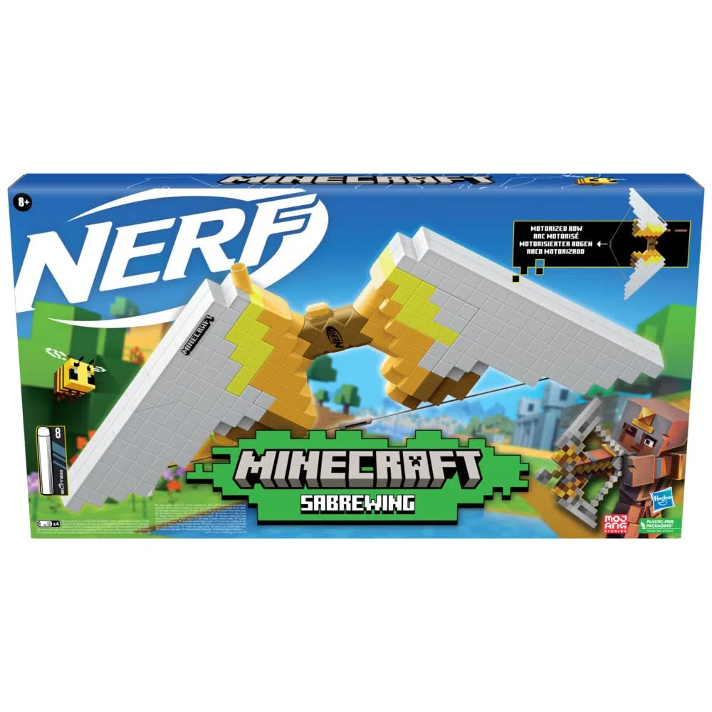 Nerf Minecraft Sabrewing motorisierter Bogen, mit 8 Nerf Darts und Bogen zum Nachladen, Nervenkitzel beim Spielen drinnen und draußen, benötigt Batterien, für Kinder ab 8 Jahren